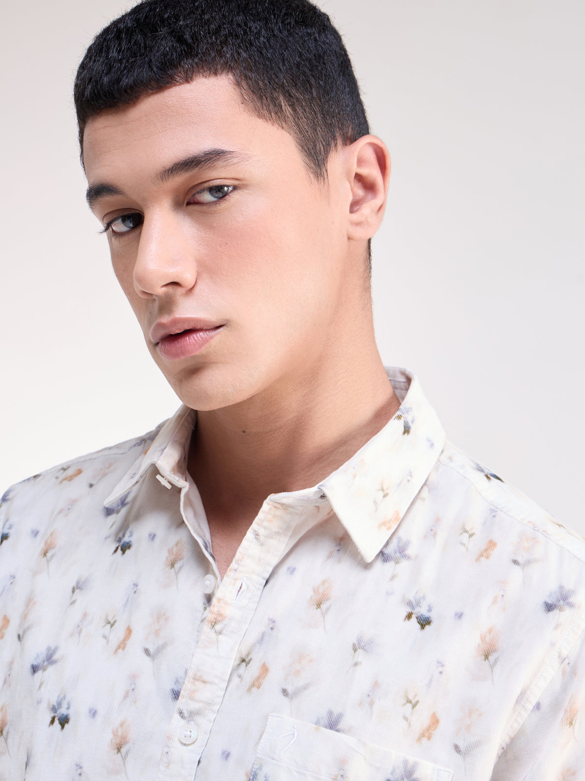 White Printed Regular Fit Shirt - White t4option_0
