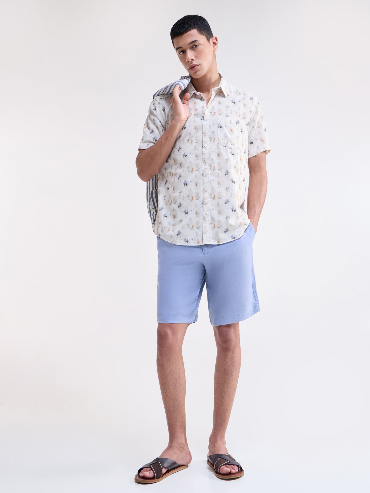White Printed Regular Fit Shirt - White t4option_0