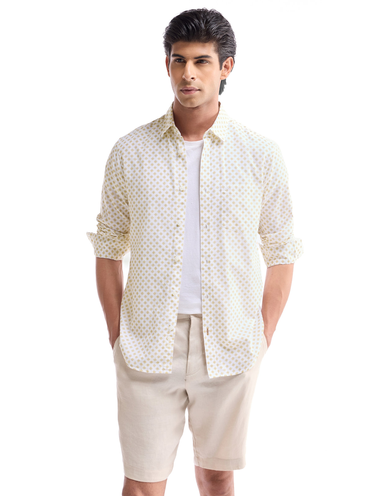 Printed Regular Fit Shirt - Khaki t4option_0