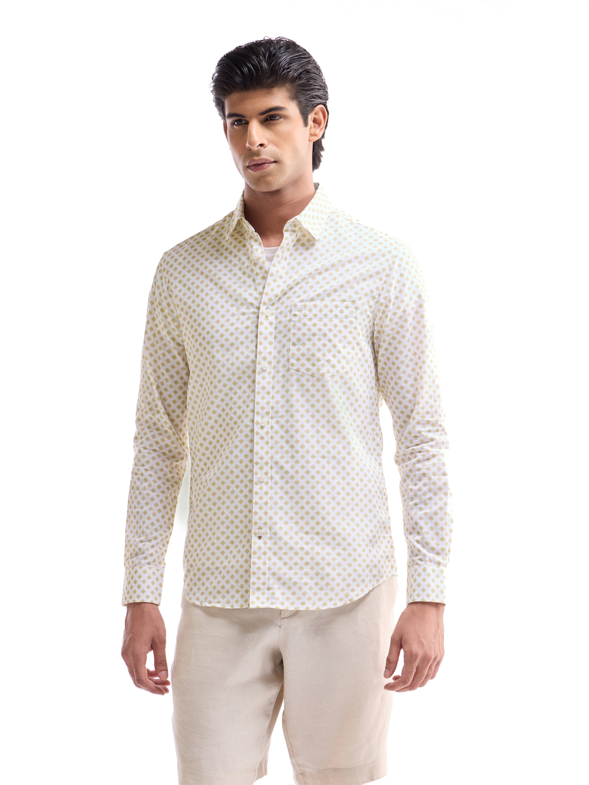 Printed Regular Fit Shirt - Khaki t4option_0