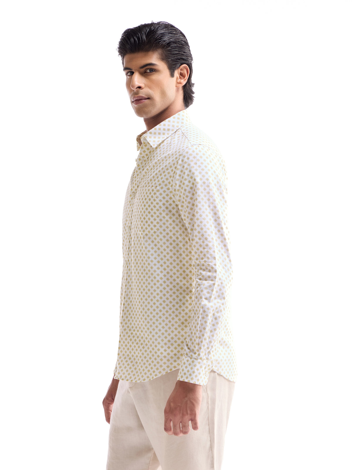 Printed Regular Fit Shirt - Khaki t4option_0