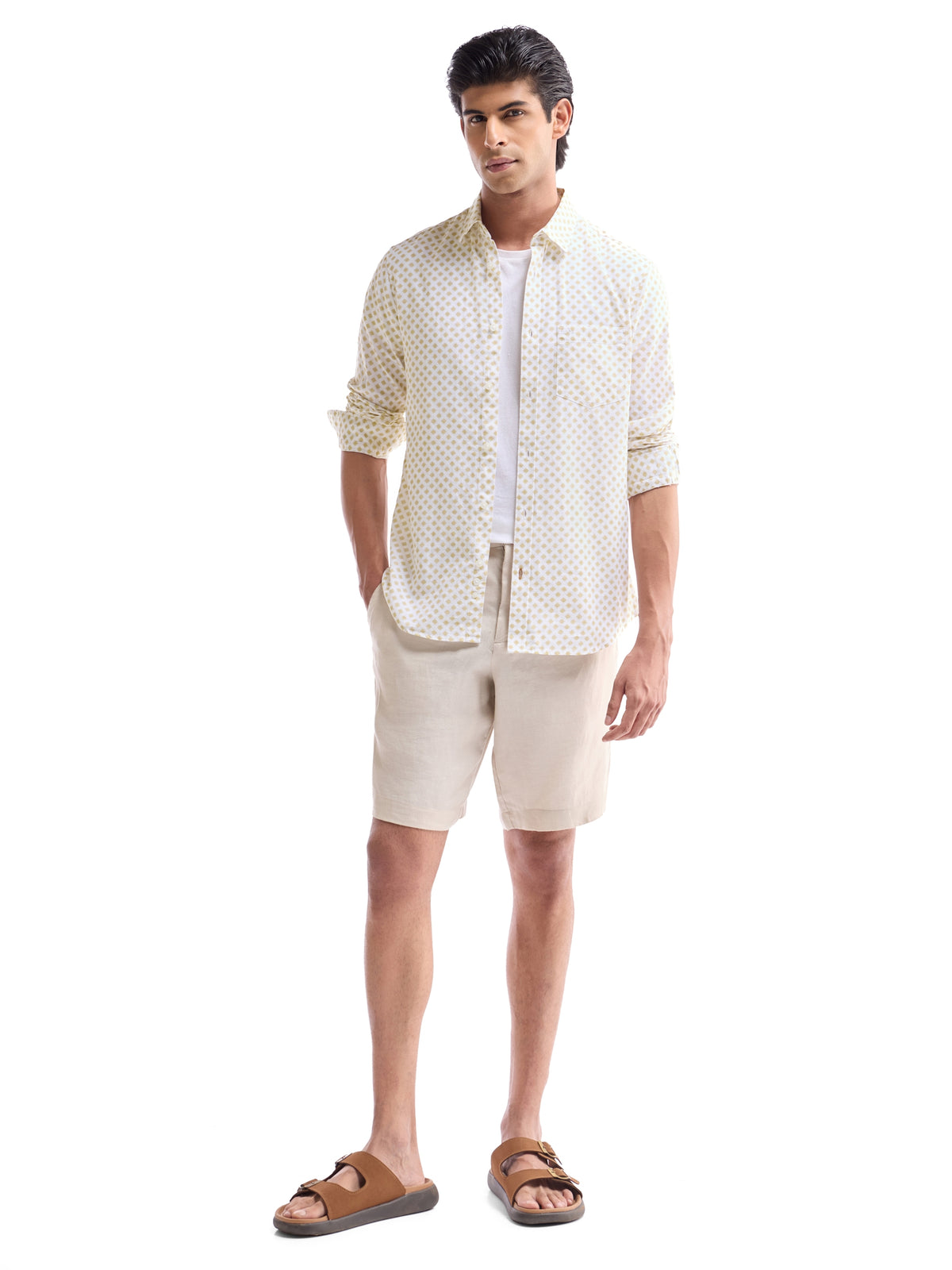 Printed Regular Fit Shirt - Khaki t4option_0
