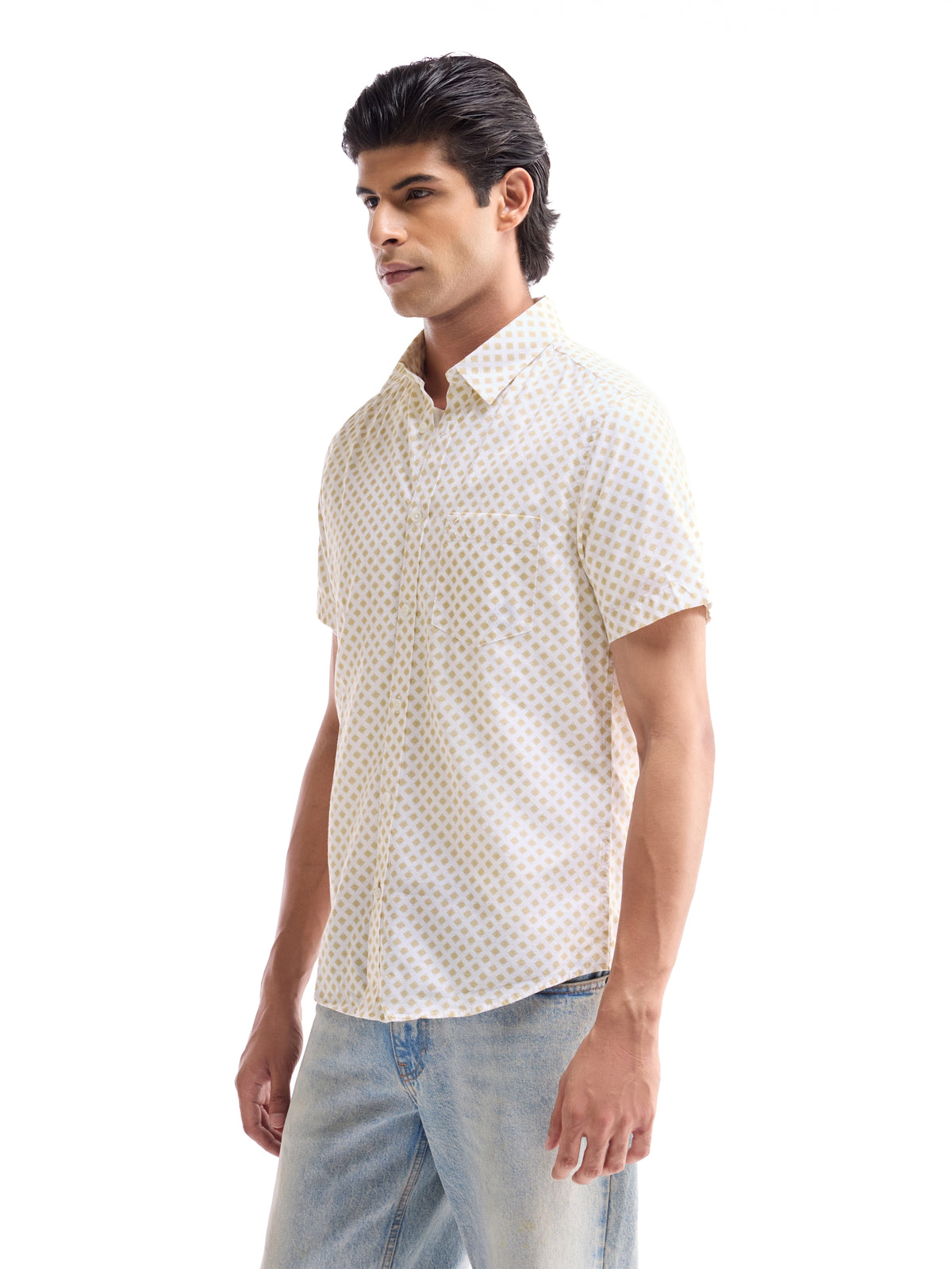 Printed Regular Fit Shirt - Khaki t4option_0