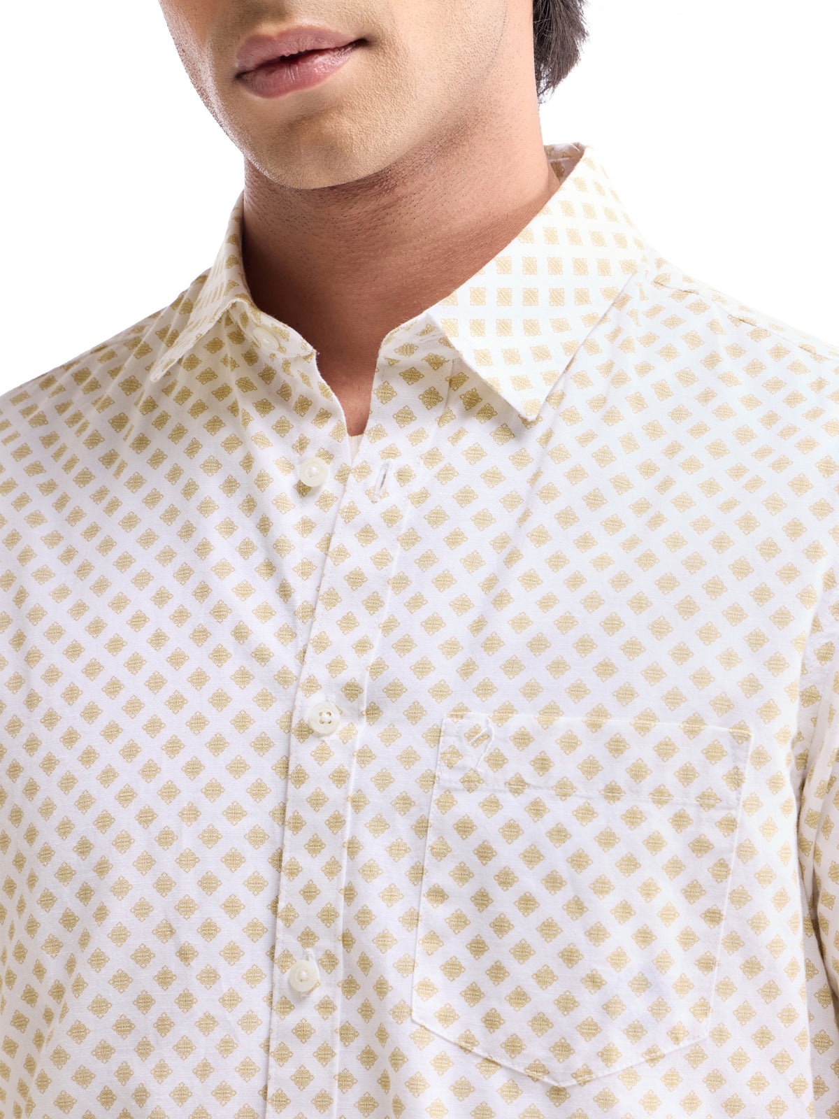 Printed Regular Fit Shirt - Khaki t4option_0