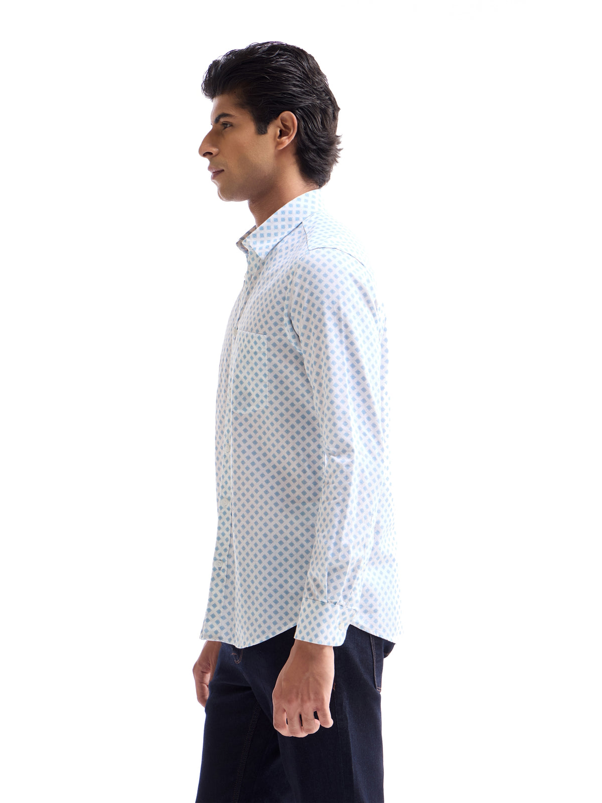 Printed Regular Fit Shirt - Sky t4option_1