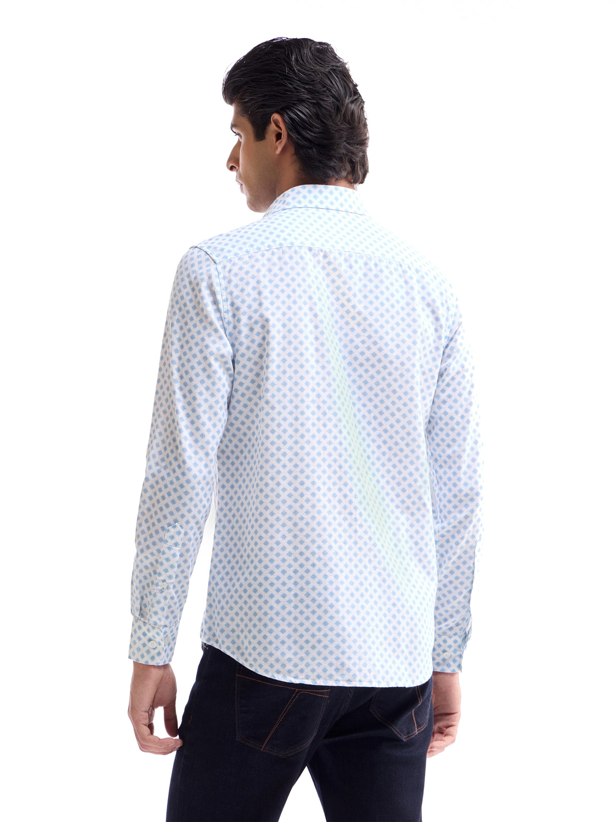 Printed Regular Fit Shirt - Sky t4option_1