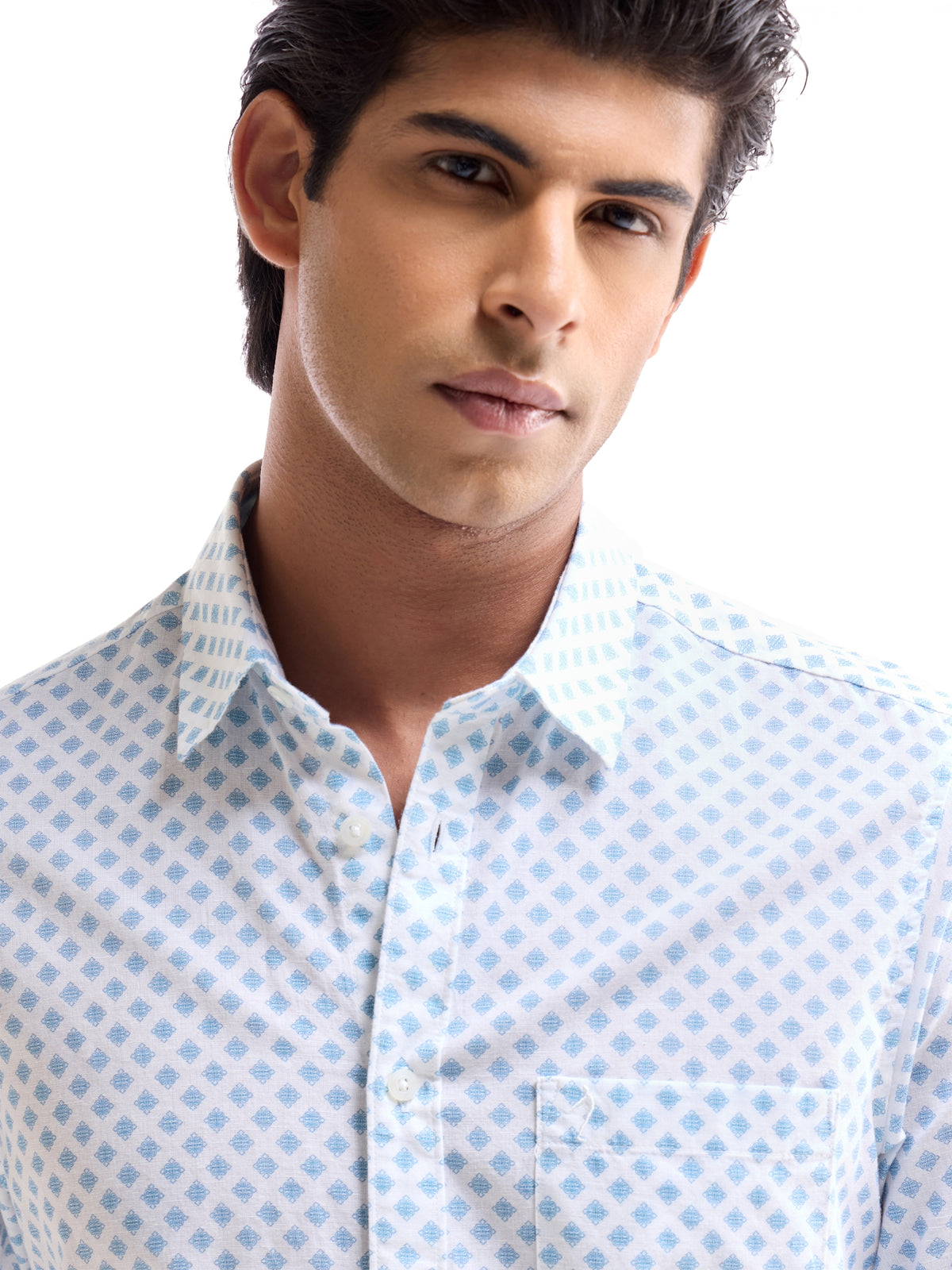 Printed Regular Fit Shirt - Sky t4option_1