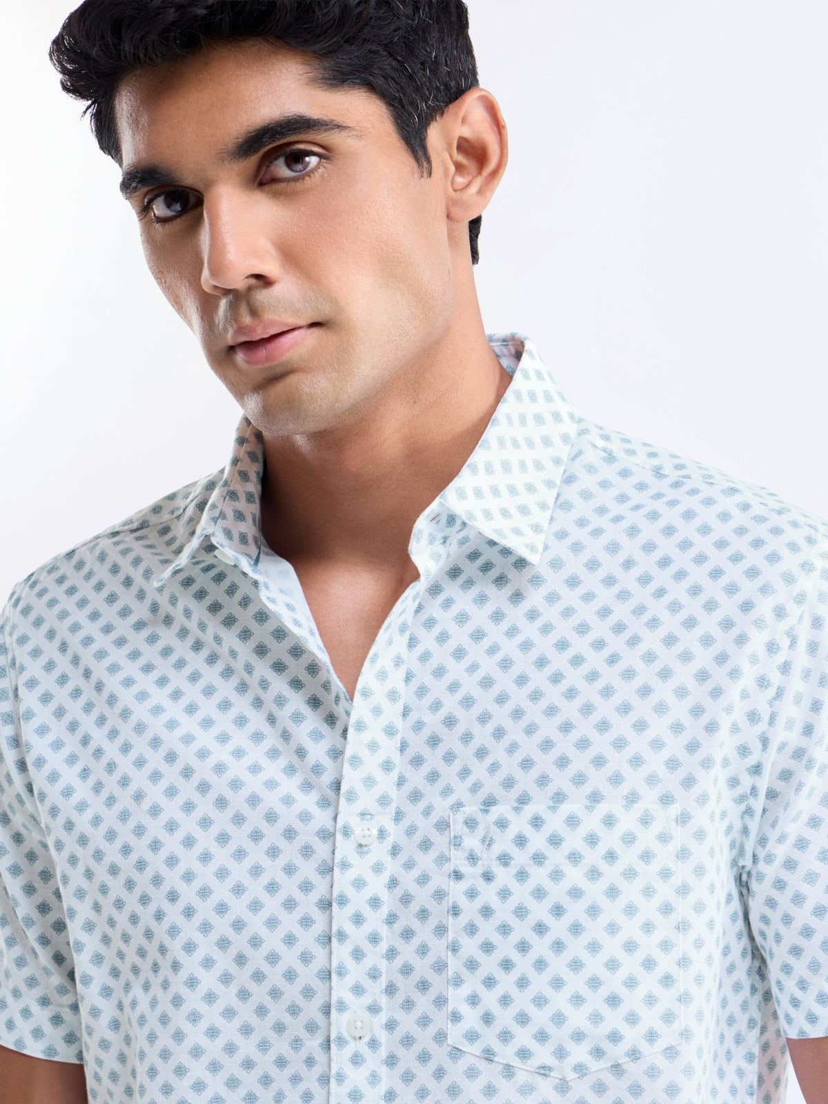 Printed Regular Fit Shirt - Sky t4option_1