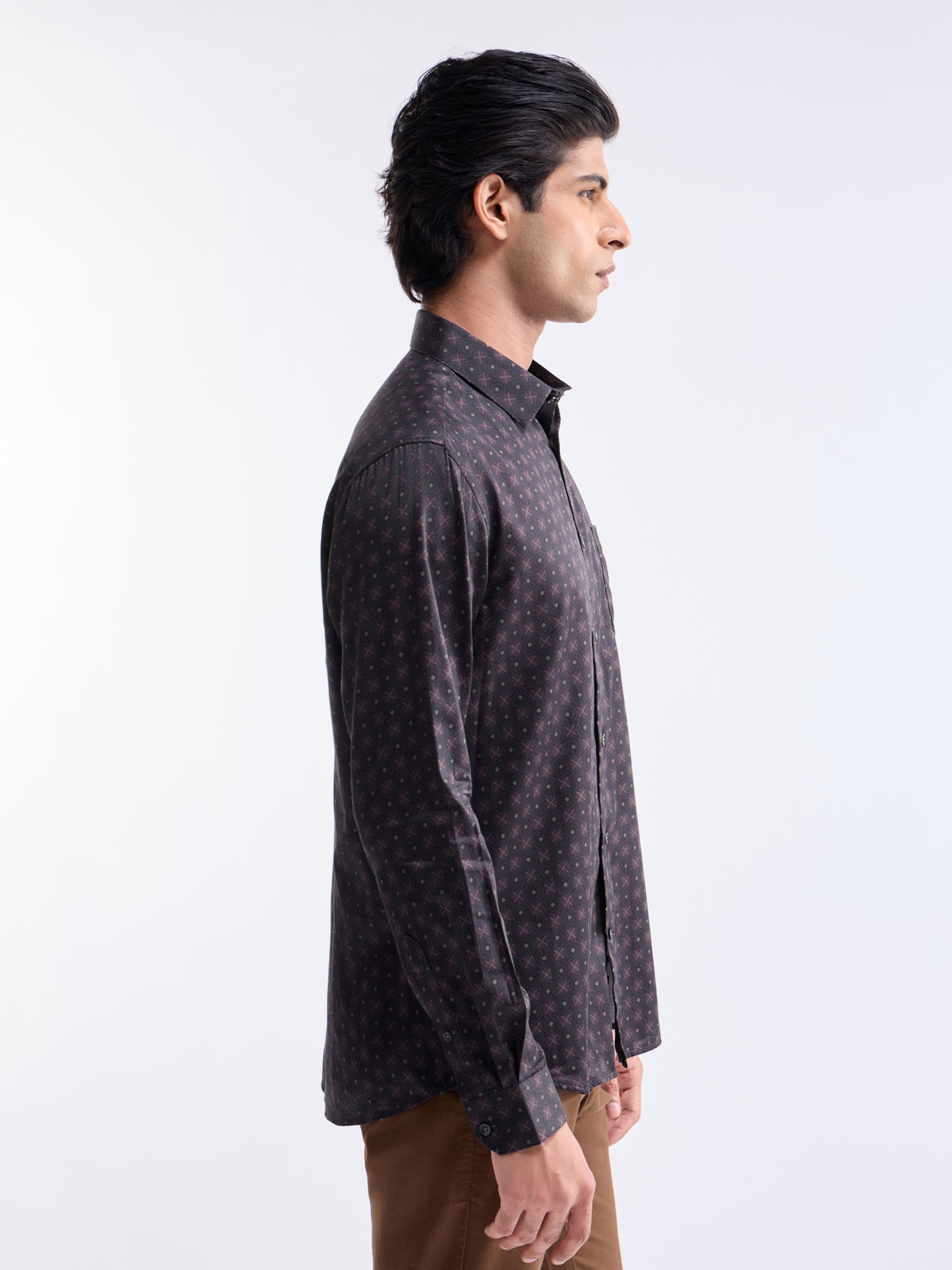 Printed Regular Fit Shirt - Choco t4option_0