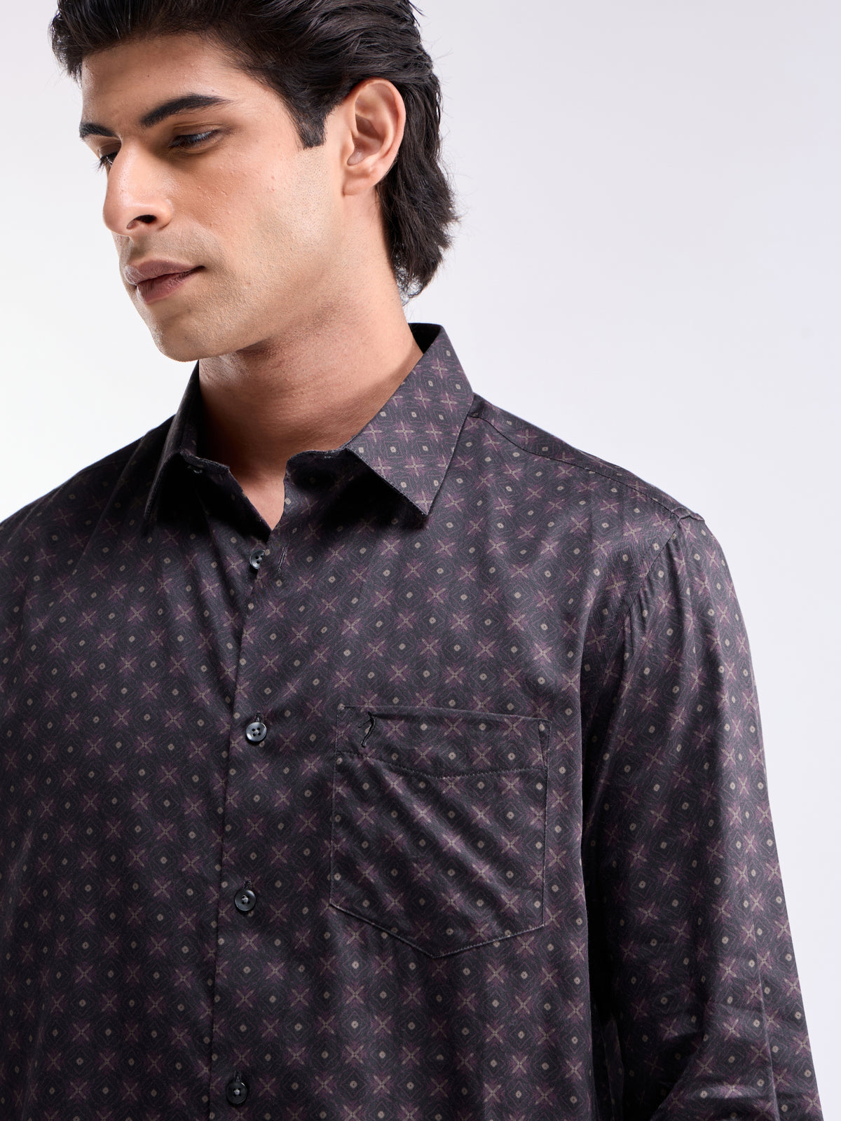 Printed Regular Fit Shirt - Choco t4option_0