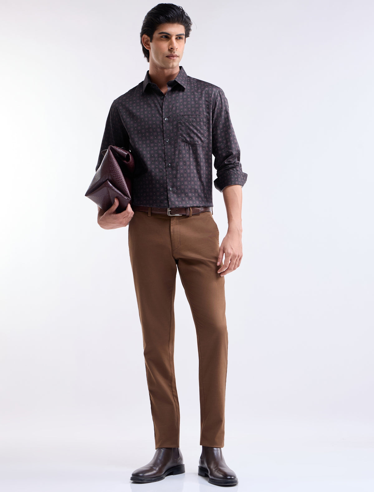 Printed Regular Fit Shirt - Choco t4option_0