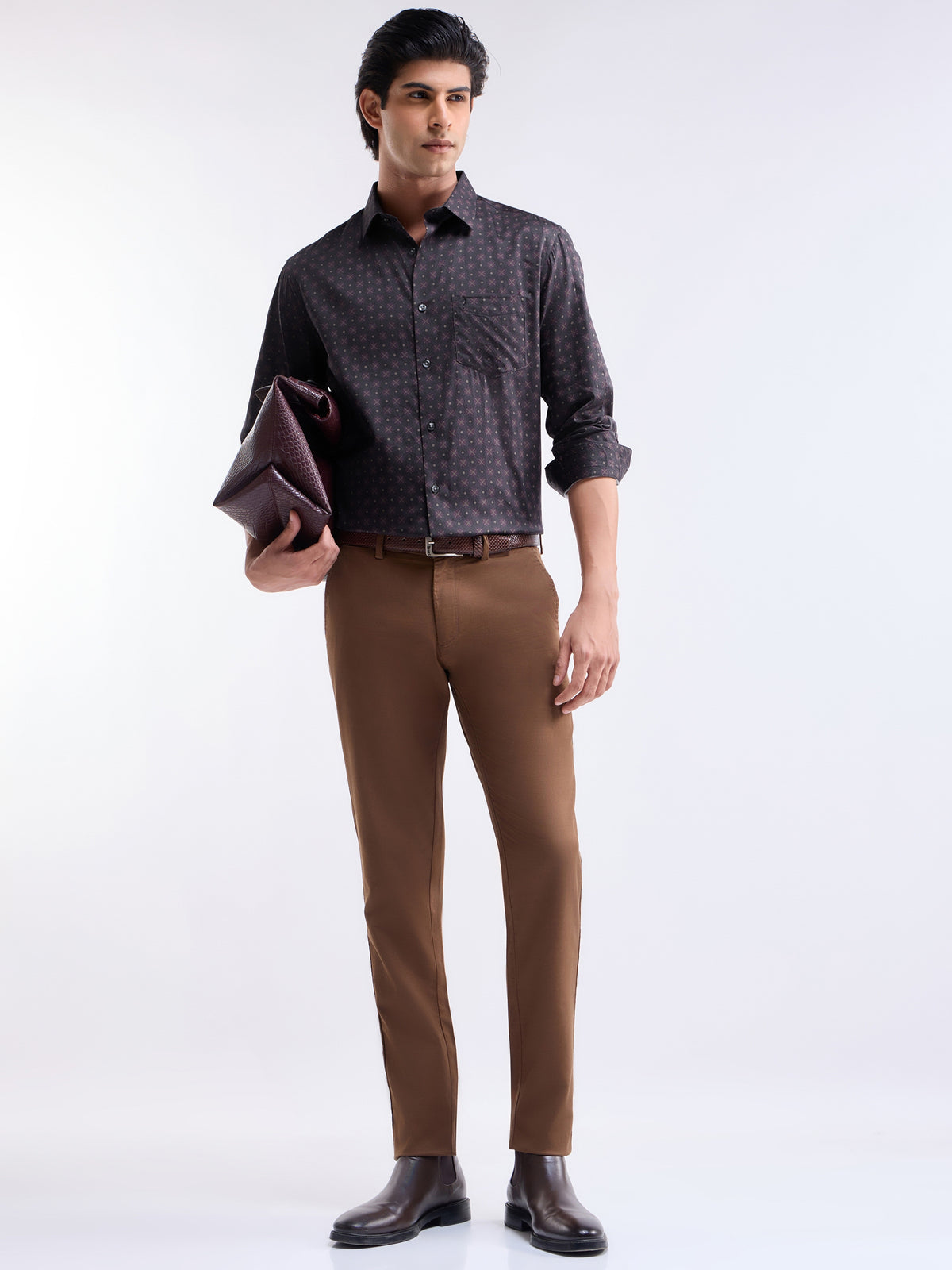 Printed Regular Fit Shirt - Choco t4option_0