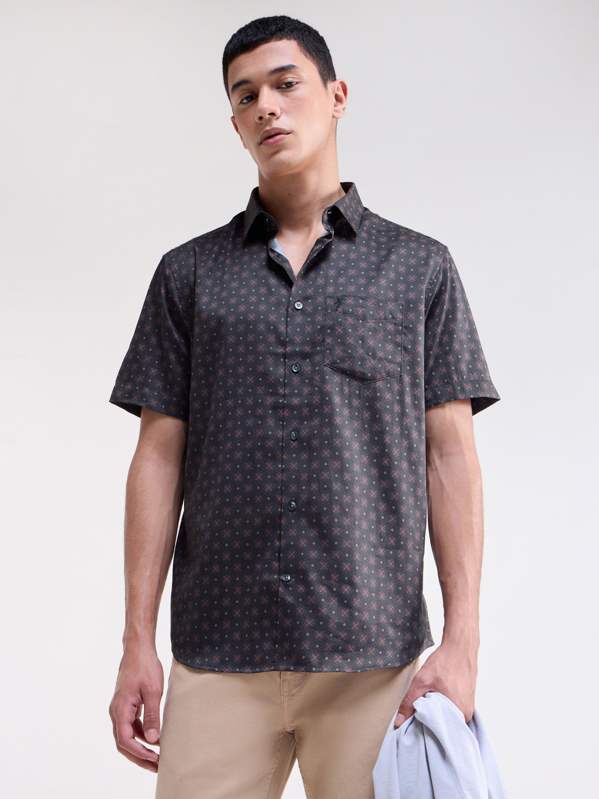 Printed Regular Fit Shirt - Choco t4option_0