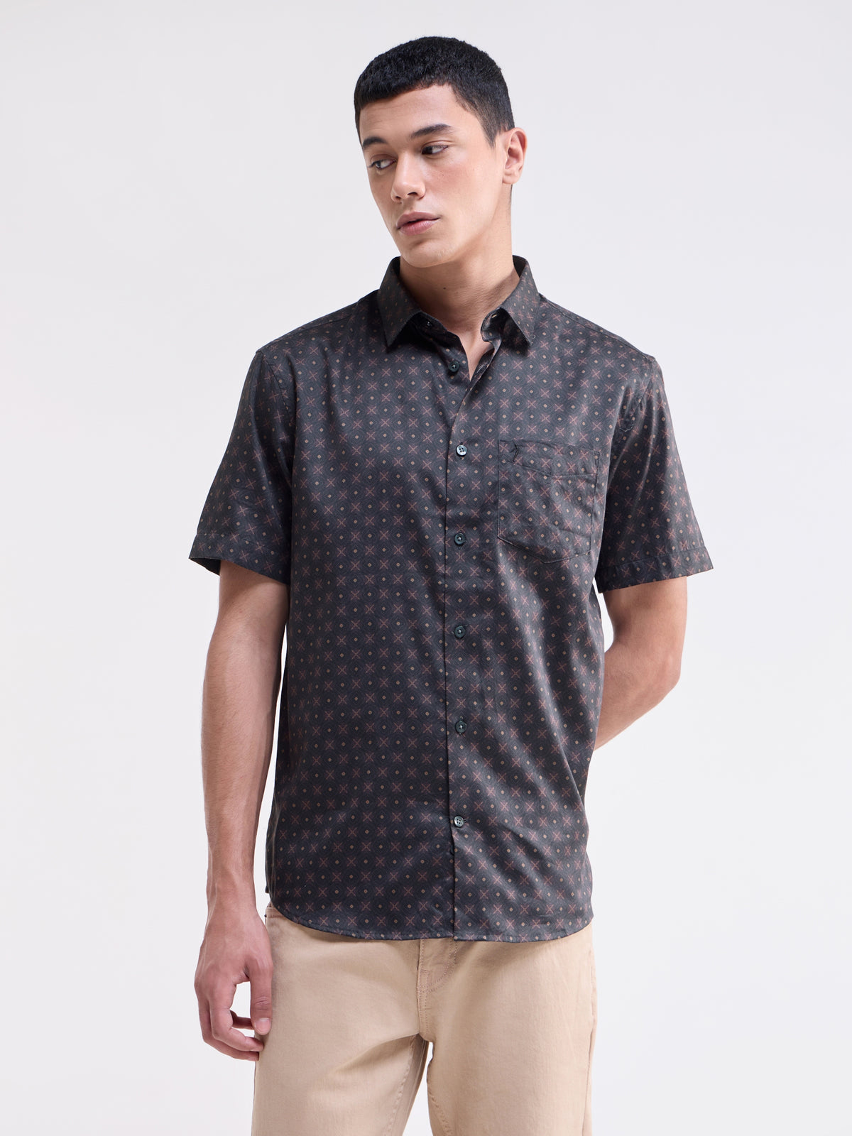 Printed Regular Fit Shirt - Choco t4option_0