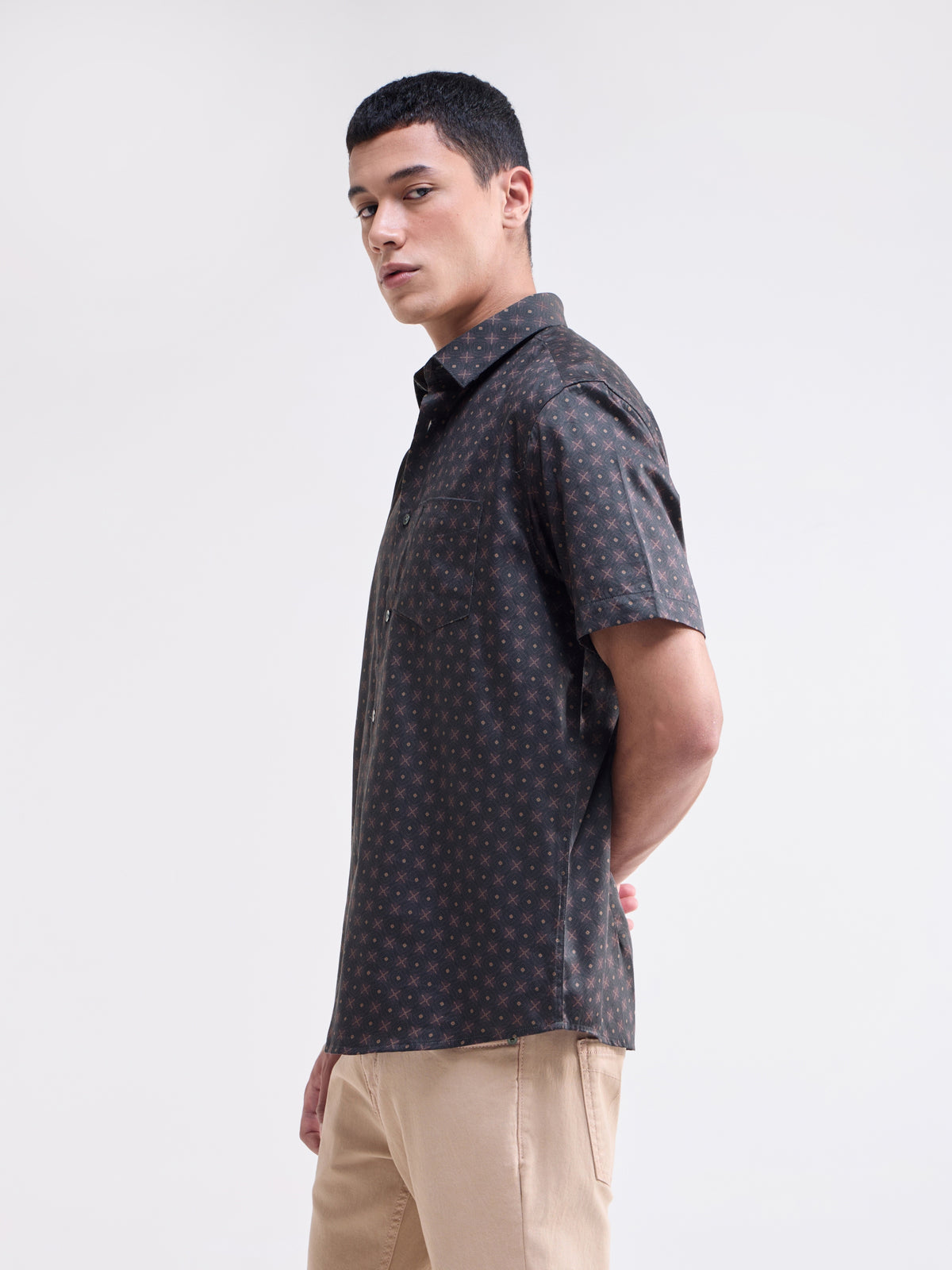 Printed Regular Fit Shirt - Choco t4option_0