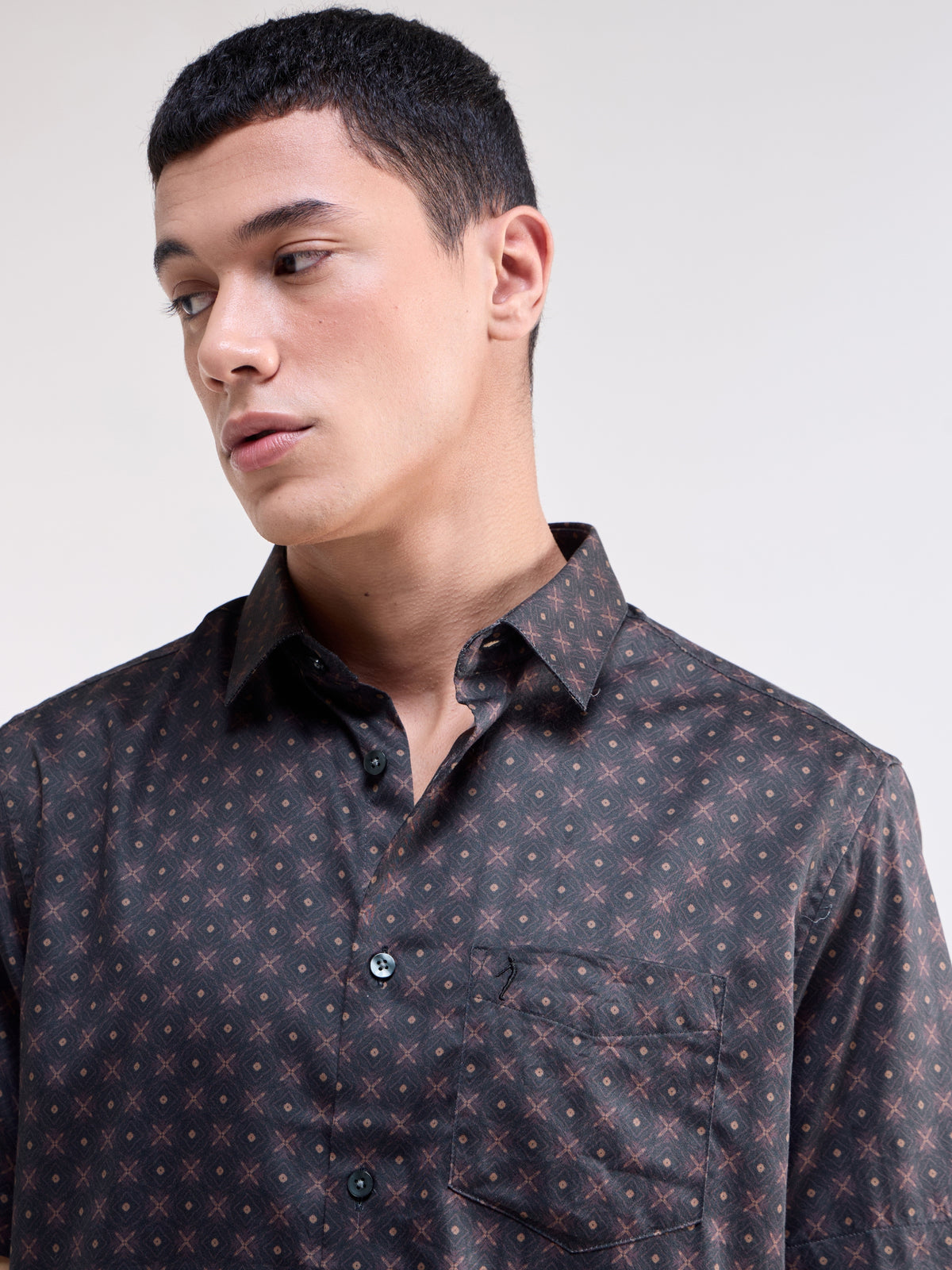 Printed Regular Fit Shirt - Choco t4option_0