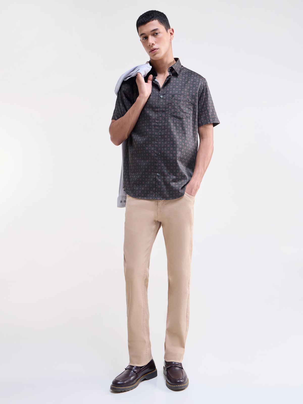 Printed Regular Fit Shirt - Choco t4option_0