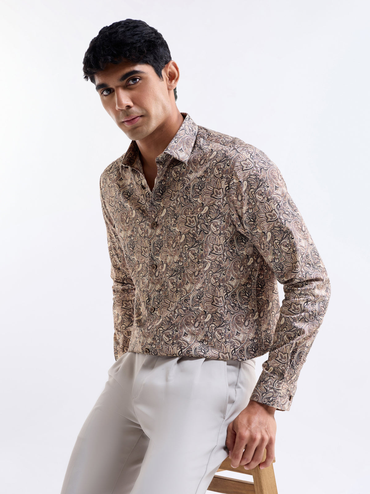 Black Printed Regular Fit Shirt - Black t4option_0