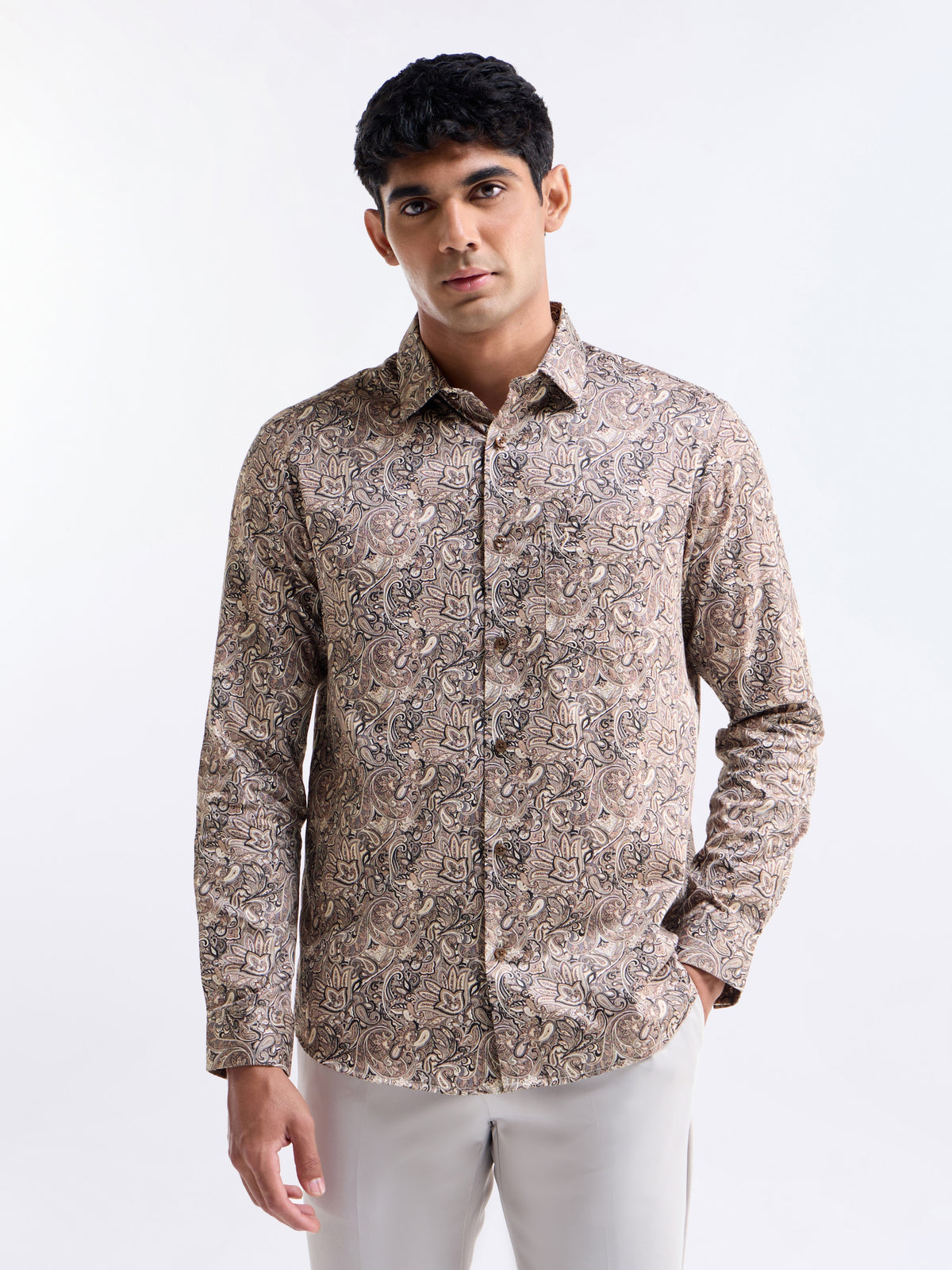 Black Printed Regular Fit Shirt - Black t4option_0