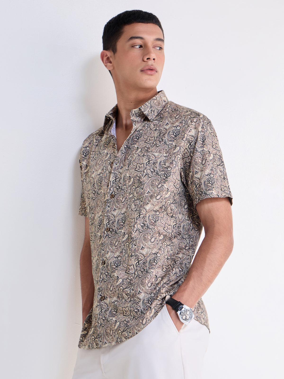 Black Printed Regular Fit Shirt - Black t4option_0
