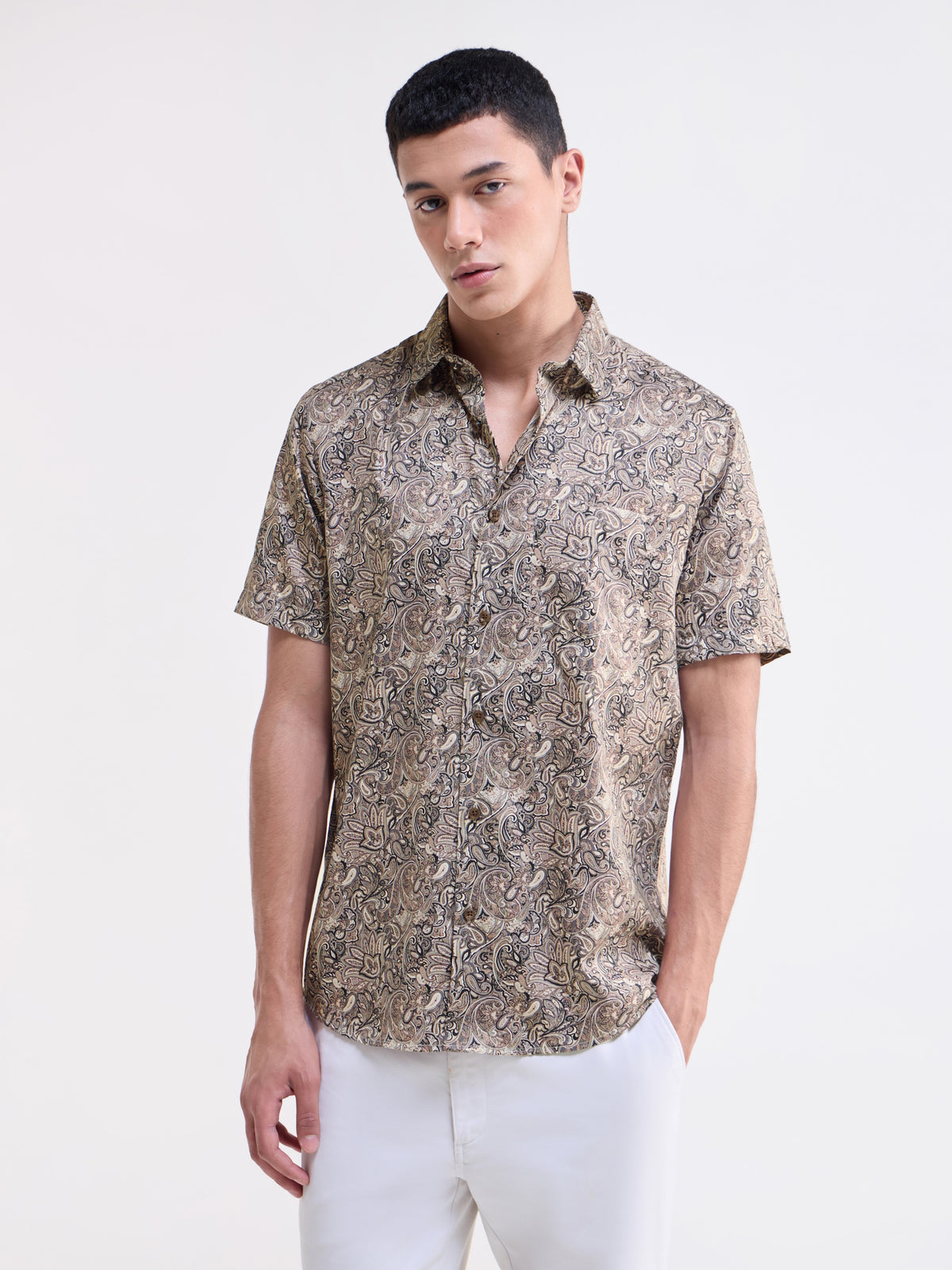 Black Printed Regular Fit Shirt - Black t4option_0