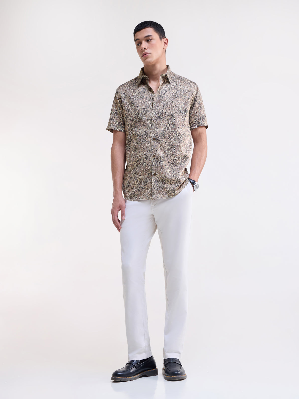 Black Printed Regular Fit Shirt - Black t4option_0