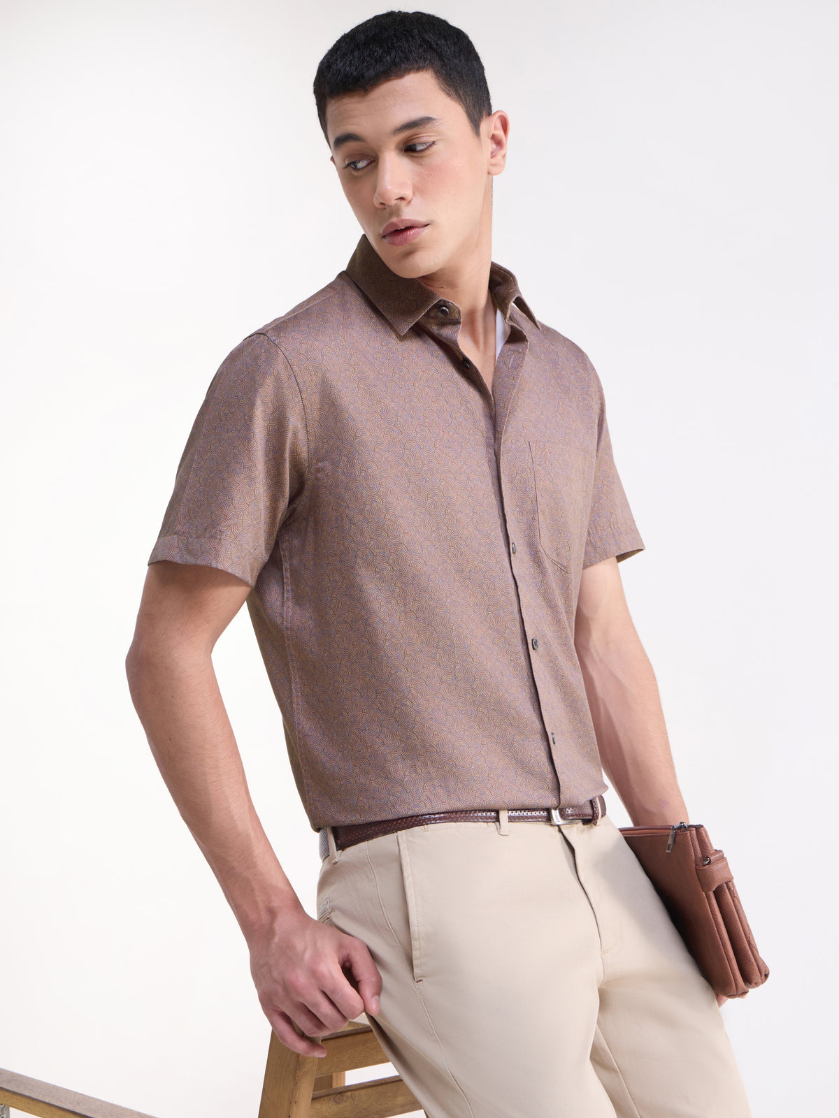 Printed Regular Fit Shirt - Rust t4option_0