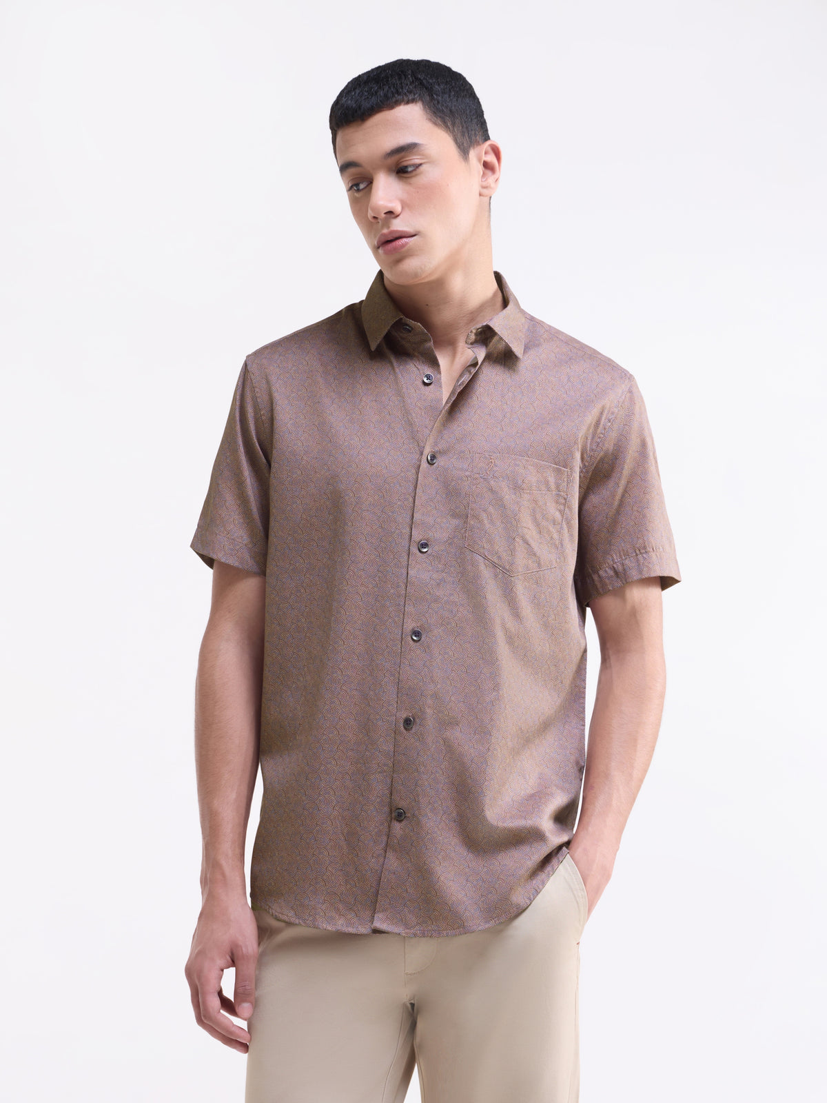 Printed Regular Fit Shirt - Rust t4option_0