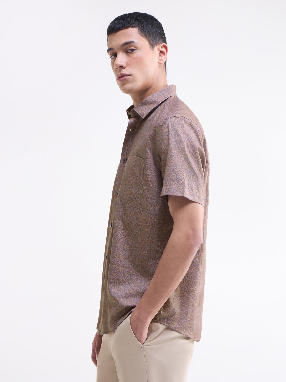 Printed Regular Fit Shirt - Rust t4option_0