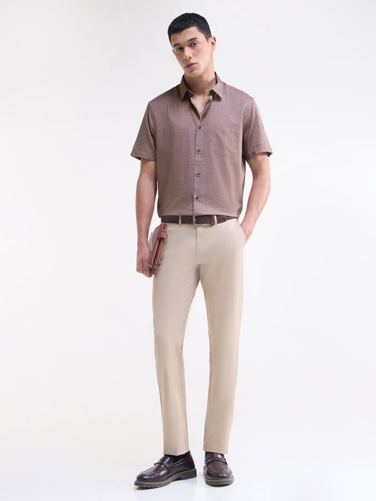 Printed Regular Fit Shirt - Rust t4option_0