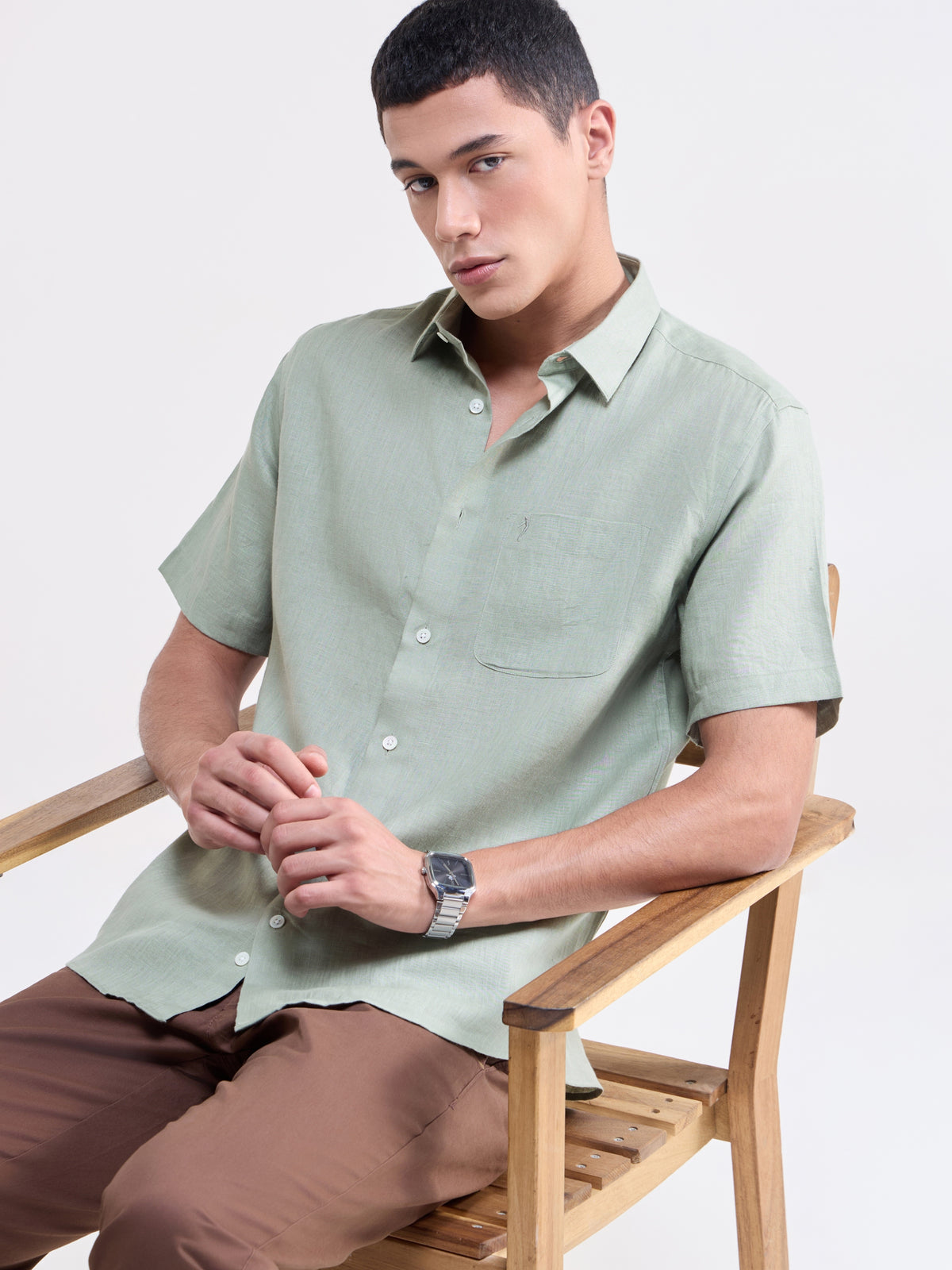 Solid Regular Fit Shirt - Green t4option_0