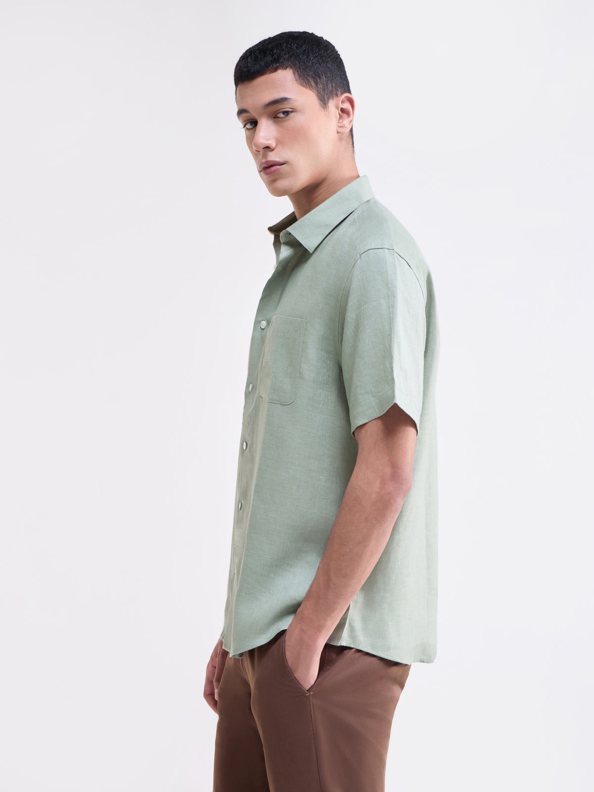 Solid Regular Fit Shirt - Green t4option_0