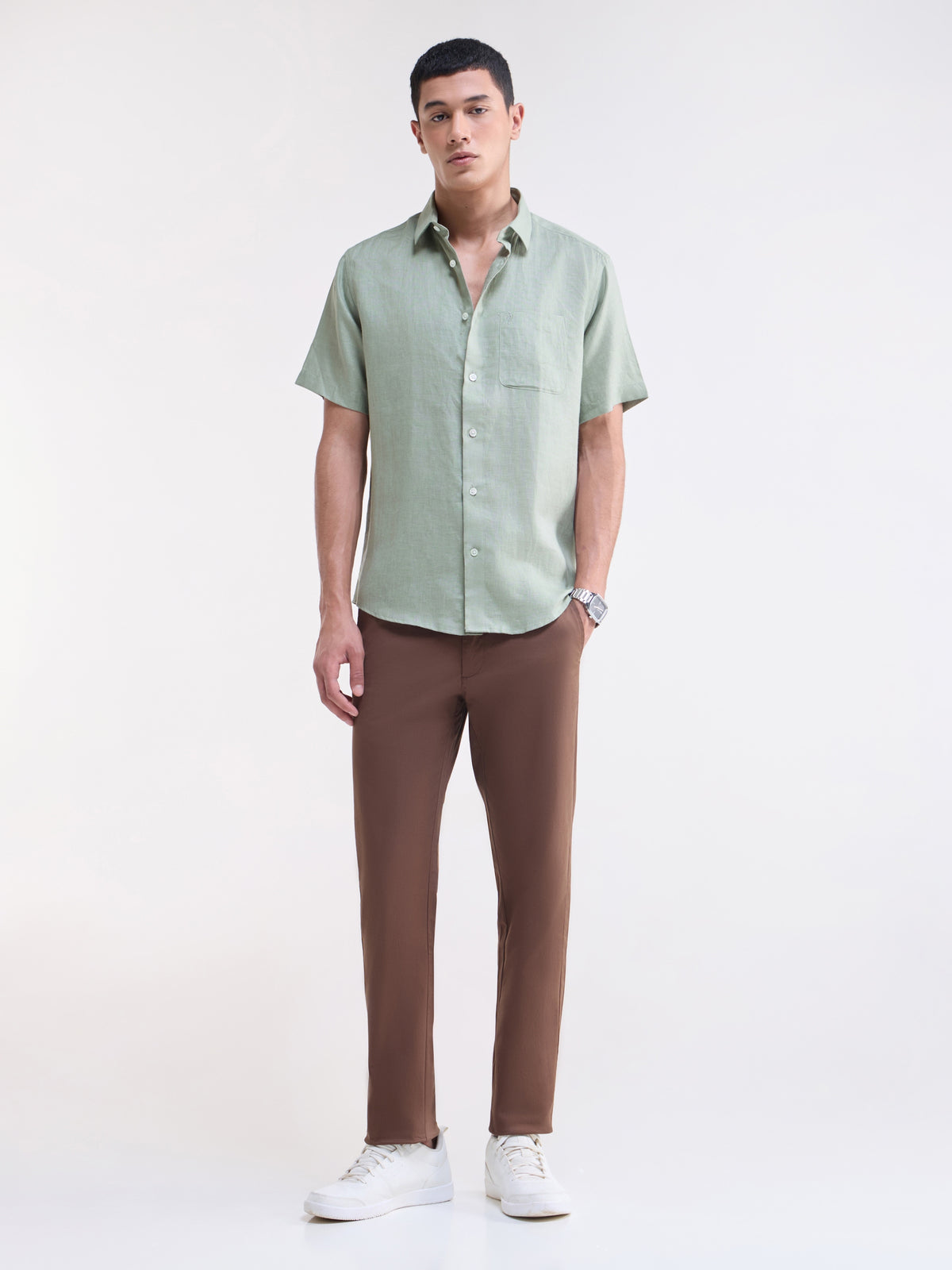 Solid Regular Fit Shirt - Green t4option_0