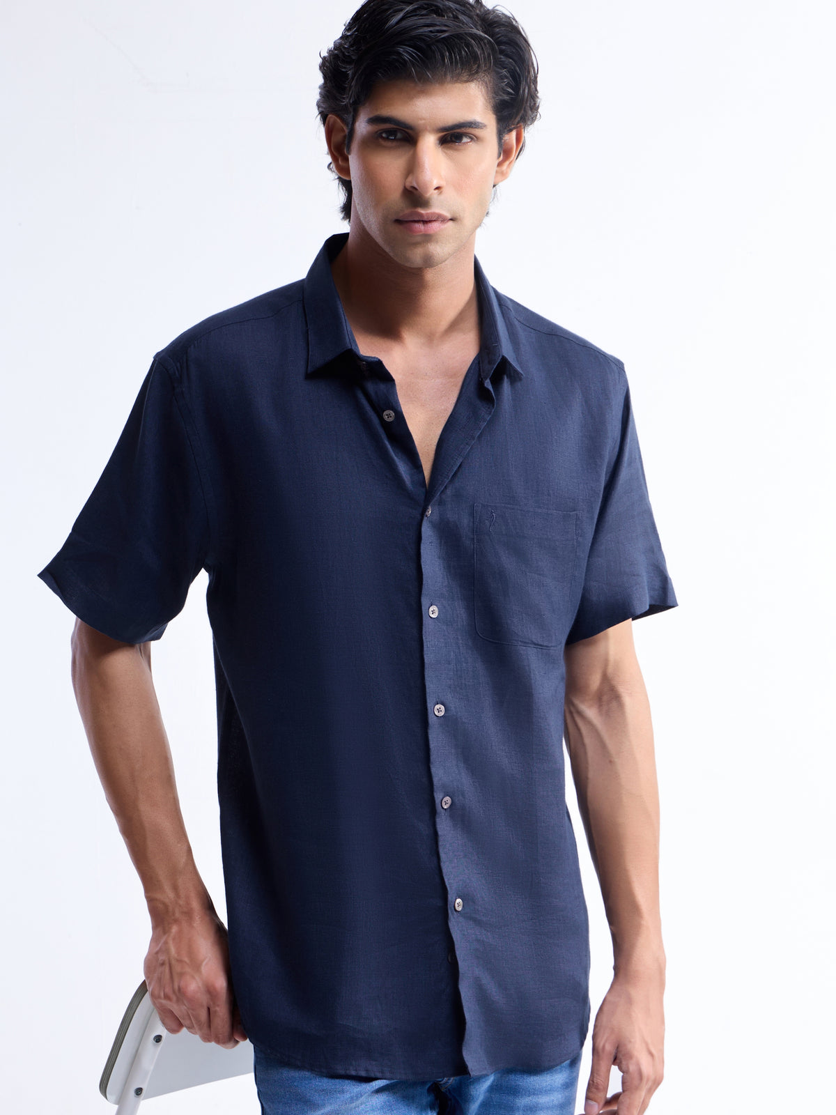 Solid Regular Fit Shirt - Navy t4option_1