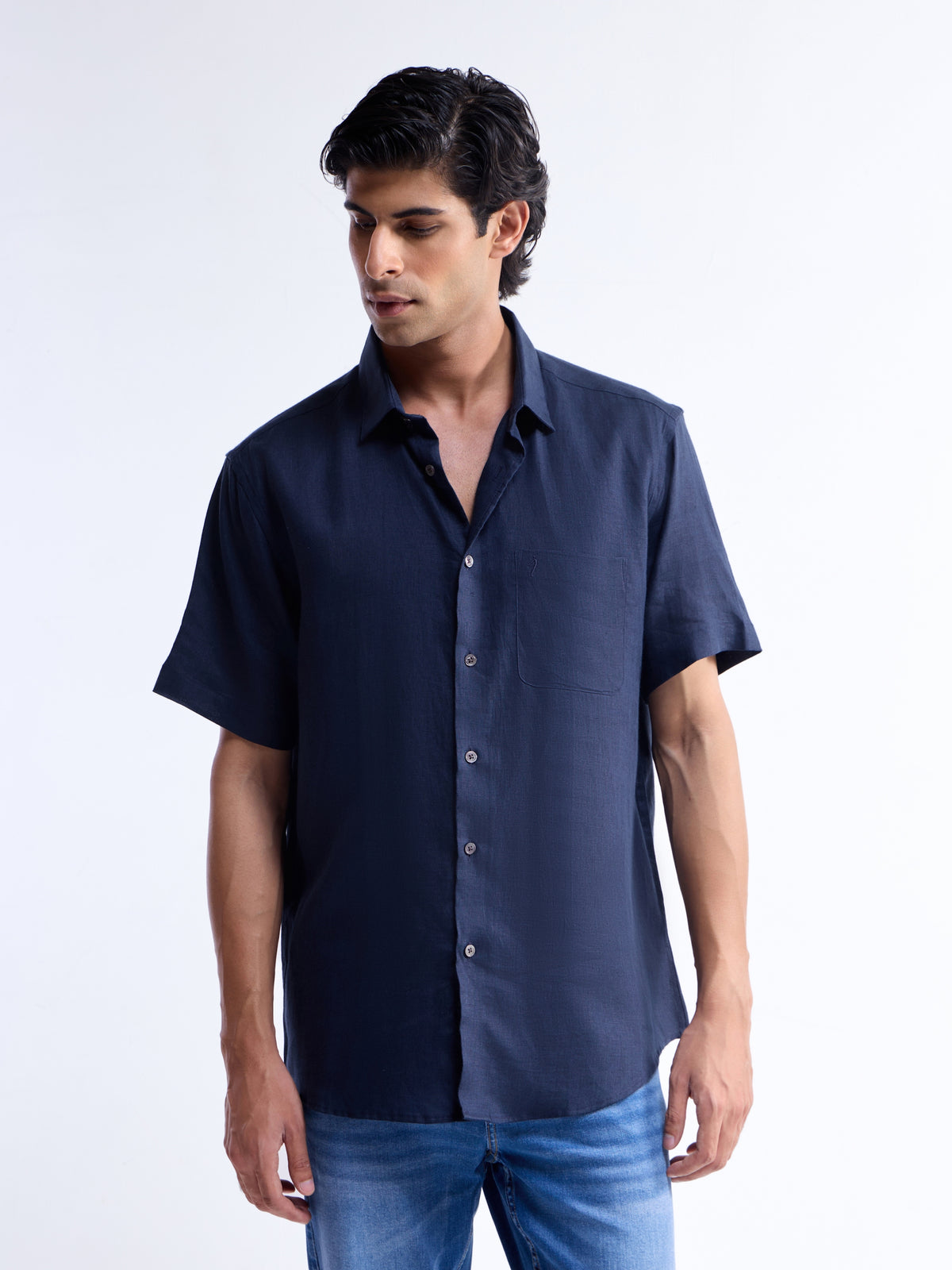 Solid Regular Fit Shirt - Navy t4option_1