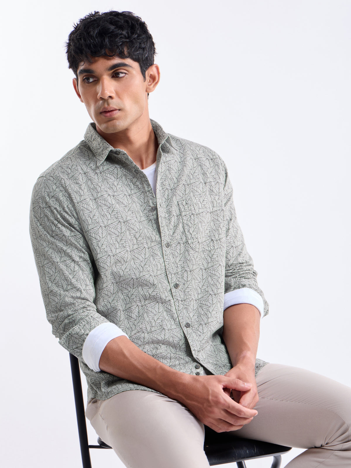 Printed Slim Fit Shirt - Grey t4option_0