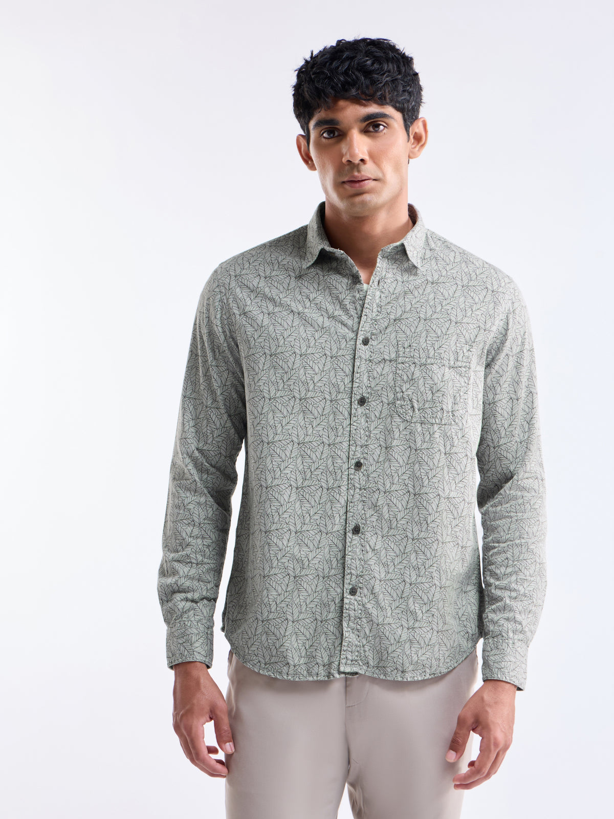 Printed Slim Fit Shirt - Grey t4option_0