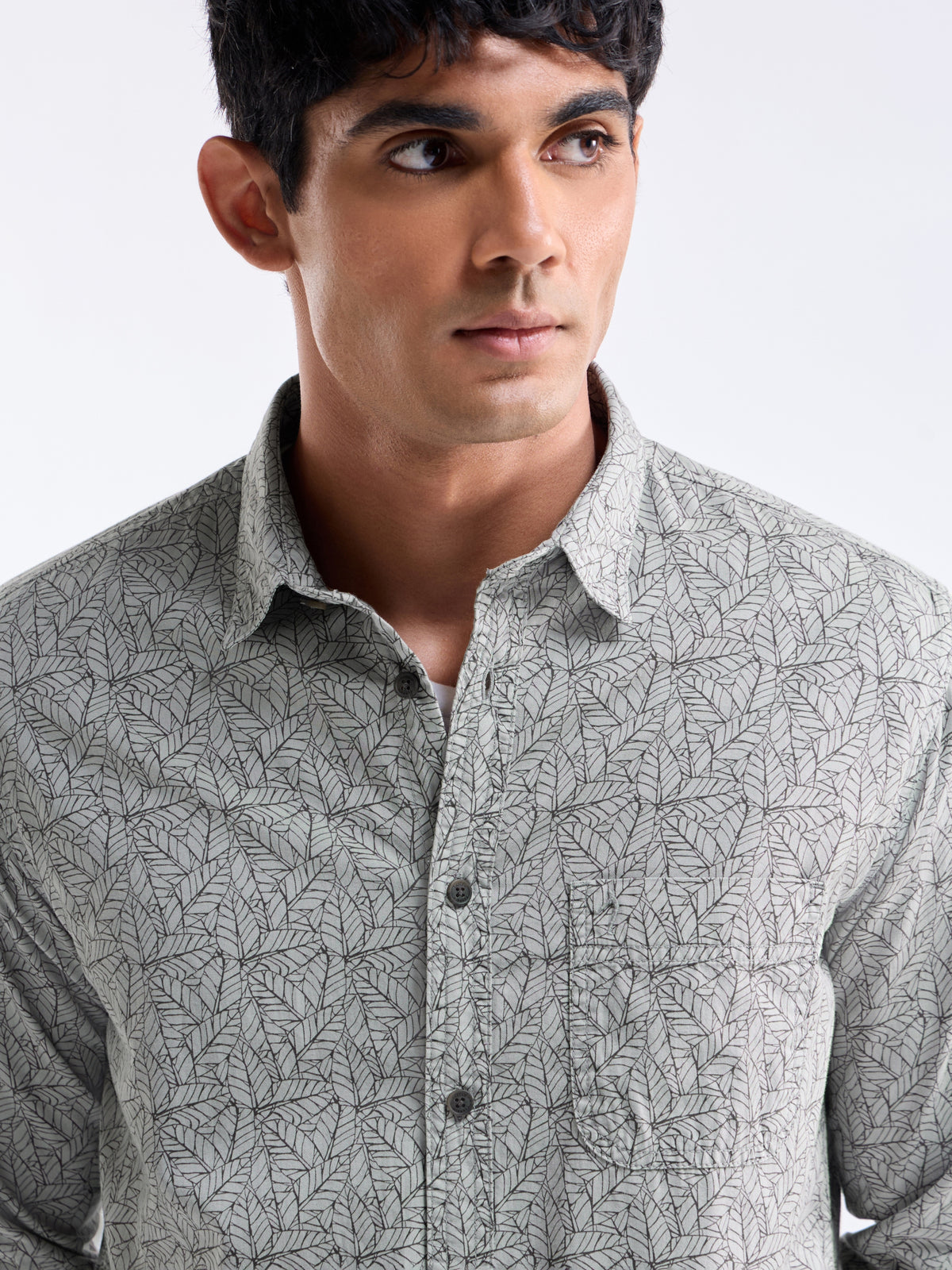 Printed Slim Fit Shirt - Grey t4option_0