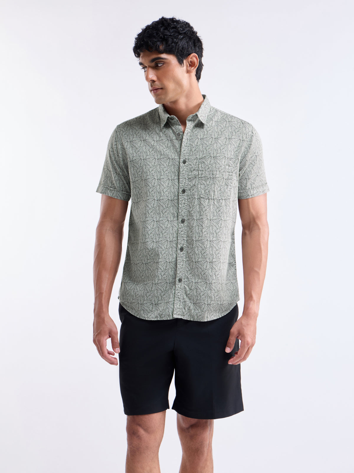 Printed Slim Fit Shirt - Grey t4option_0