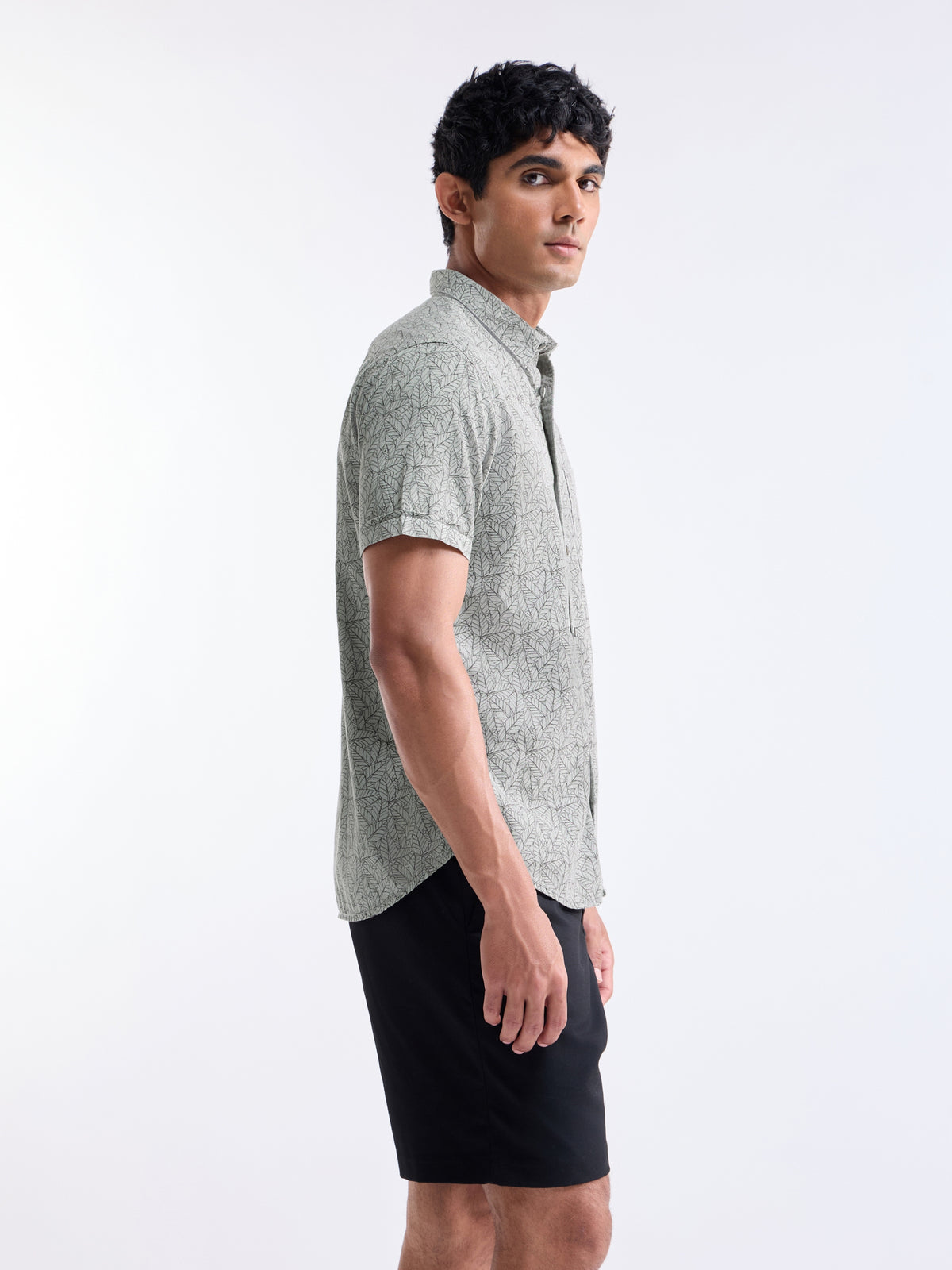 Printed Slim Fit Shirt - Grey t4option_0