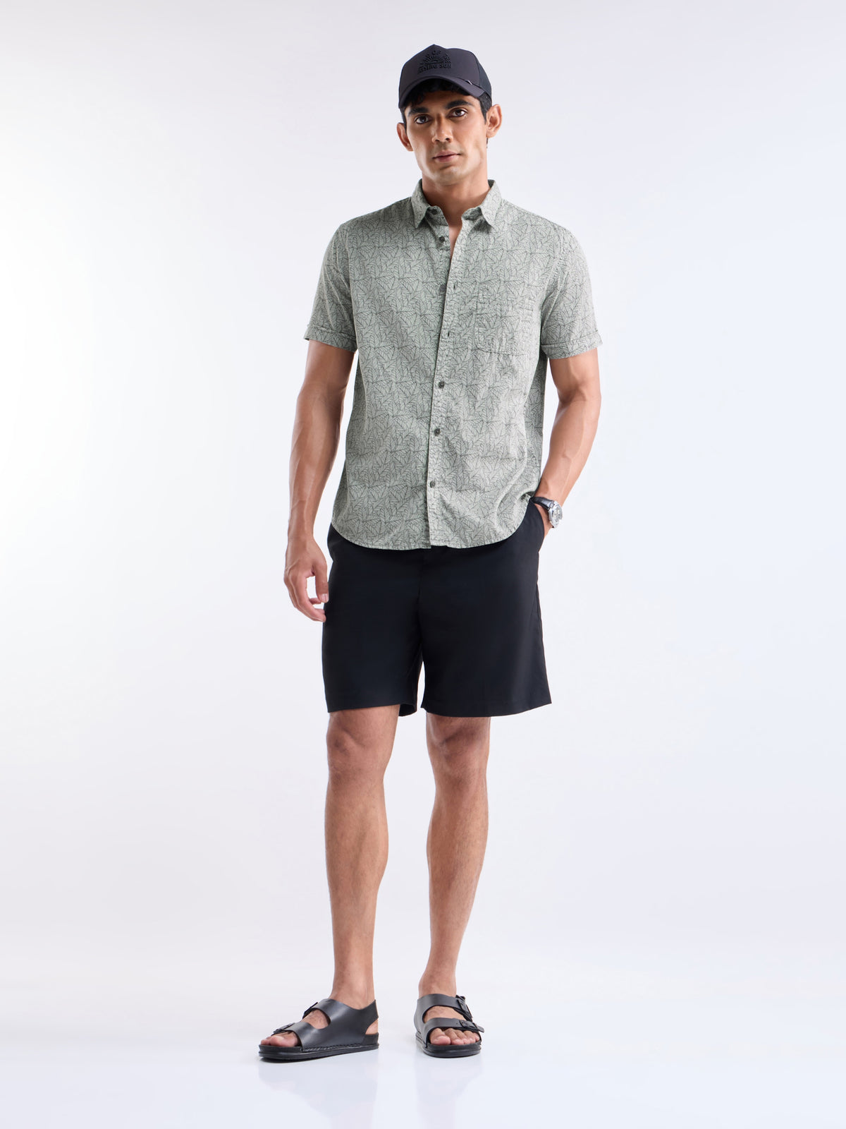 Printed Slim Fit Shirt - Grey t4option_0