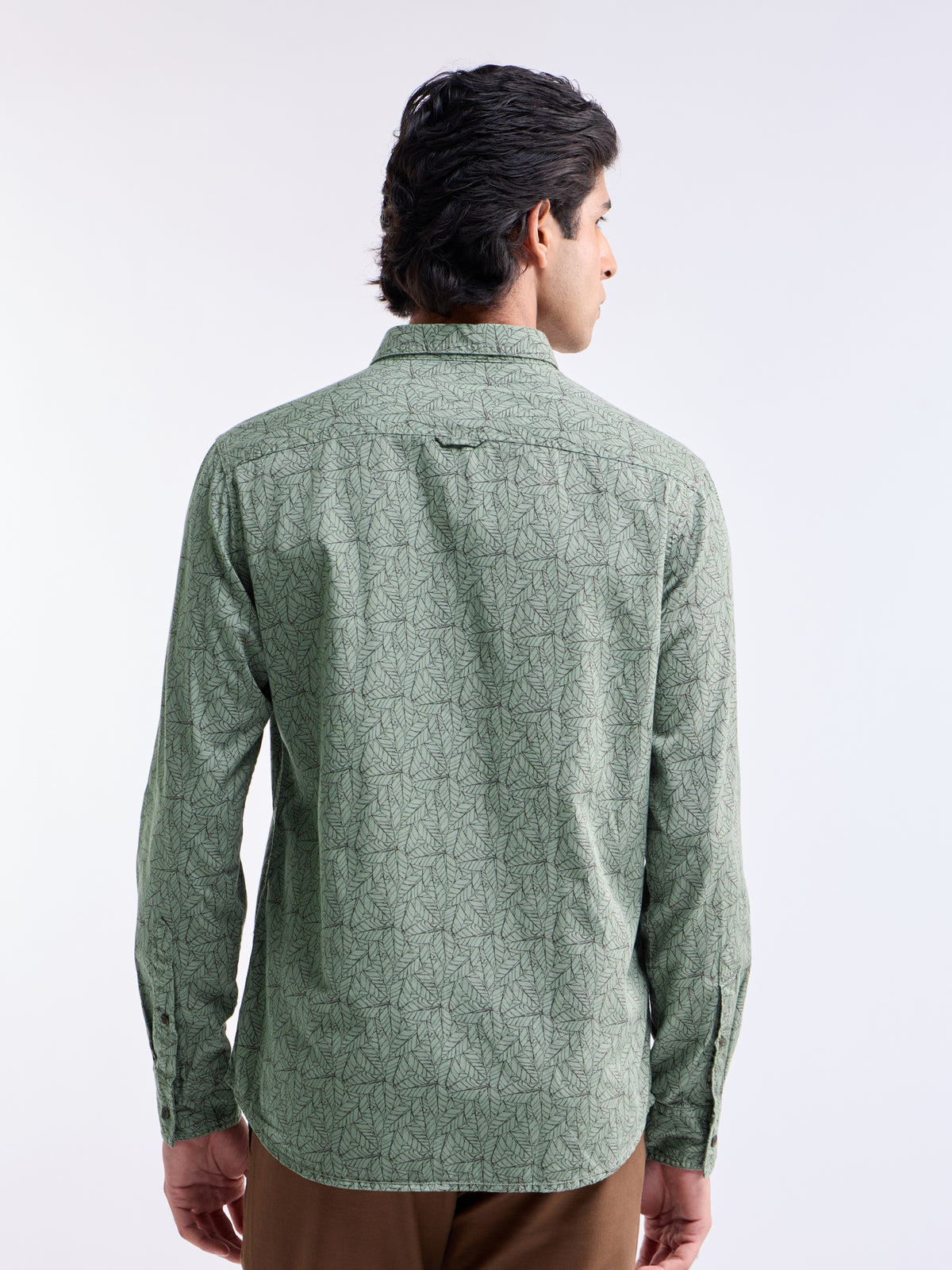 Printed Slim Fit Shirt - Olive t4option_1