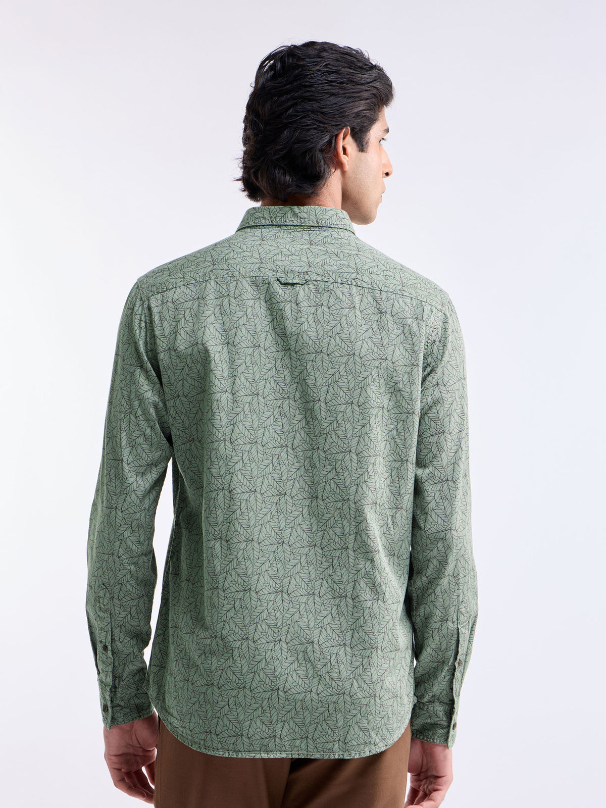 Printed Slim Fit Shirt - Olive t4option_1