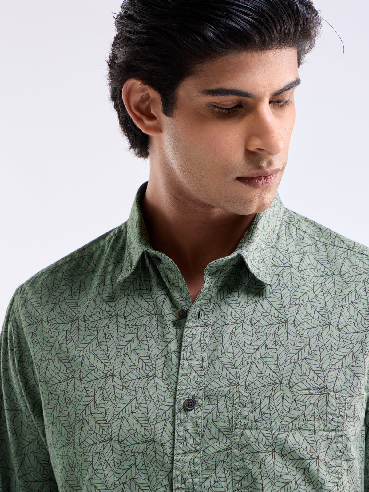 Printed Slim Fit Shirt - Olive t4option_1