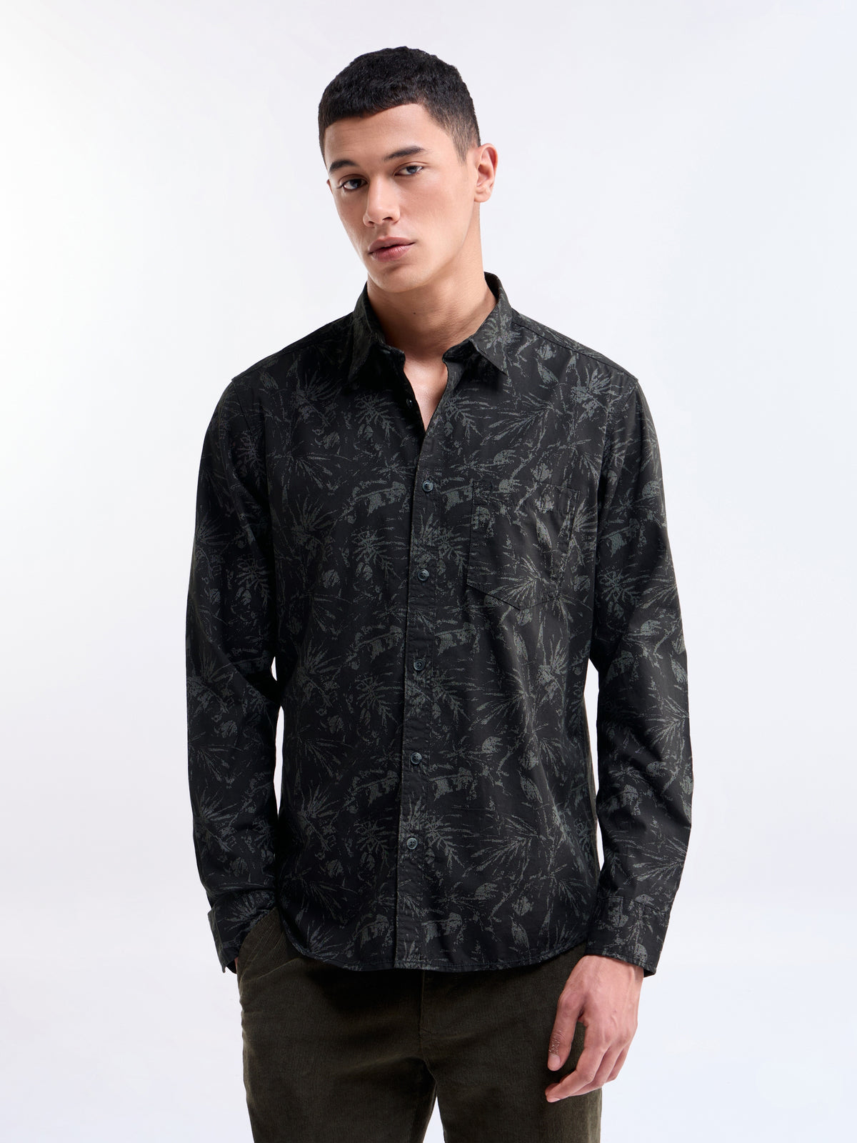 Printed Regular Fit Shirt - Black t4option_0