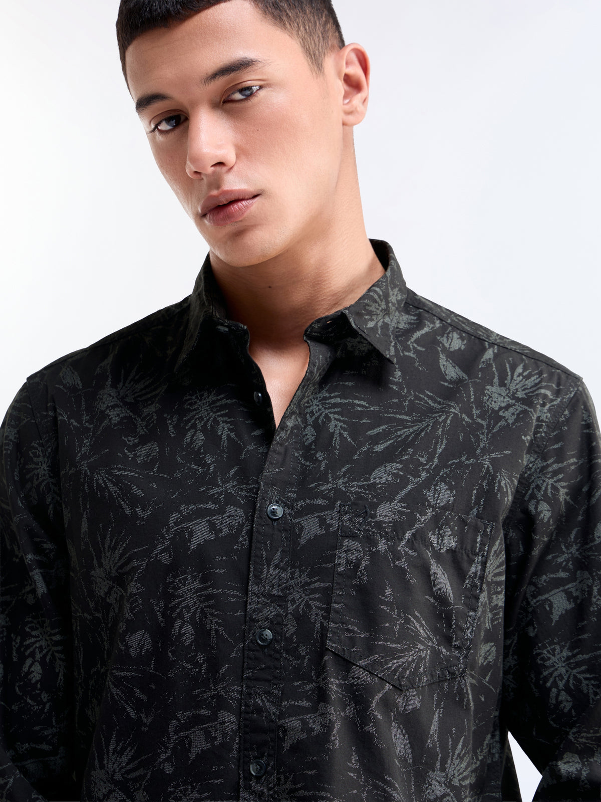 Printed Regular Fit Shirt - Black t4option_0