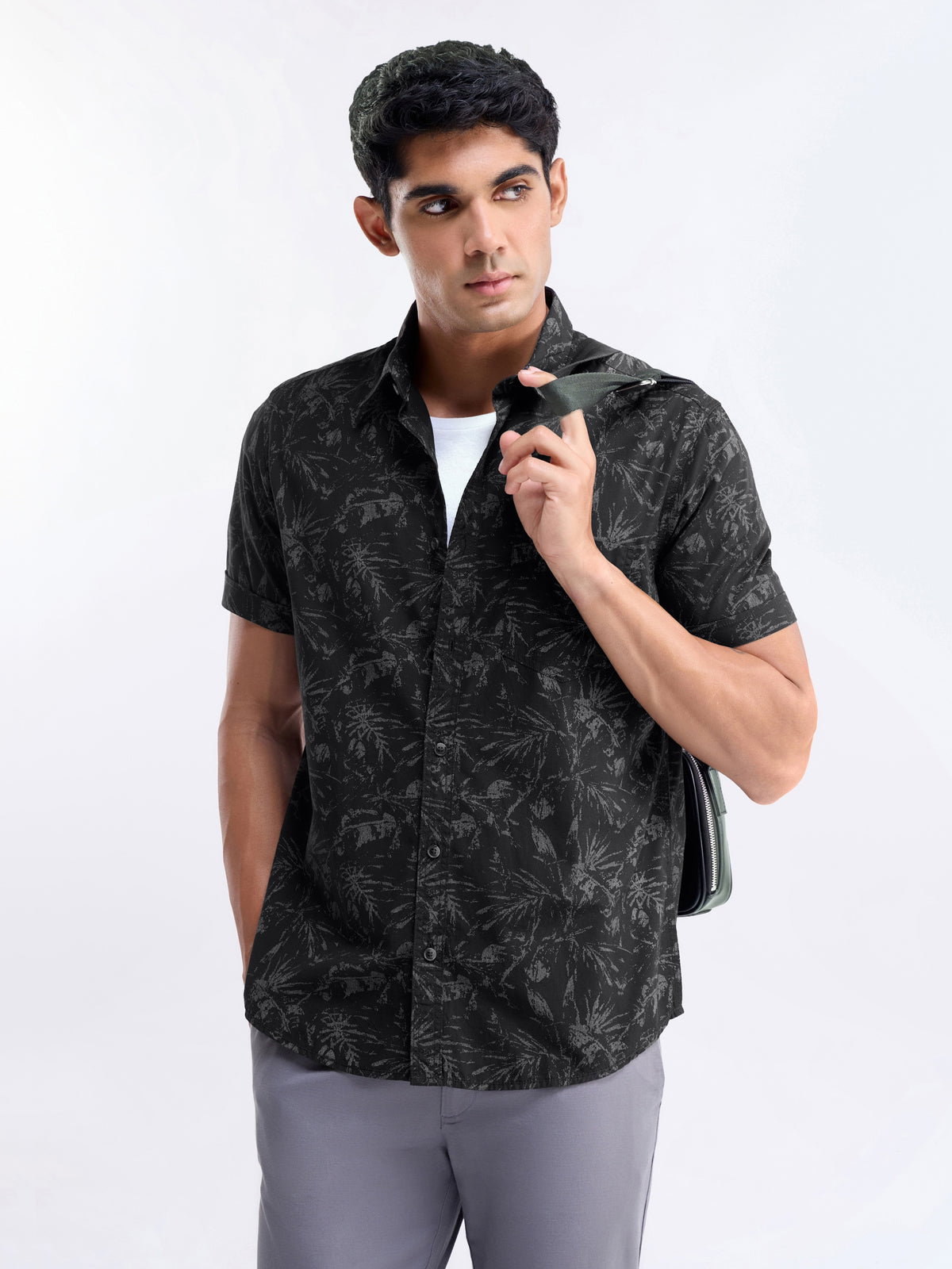 Printed Regular Fit Shirt - Black t4option_0