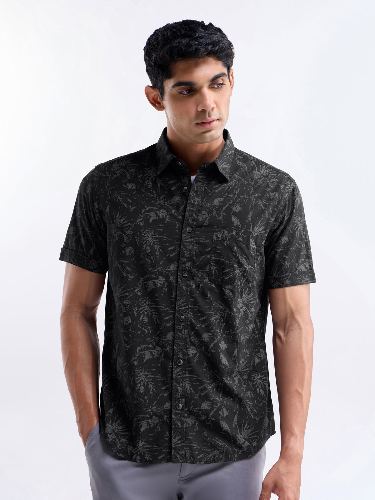 Printed Regular Fit Shirt - Black t4option_0
