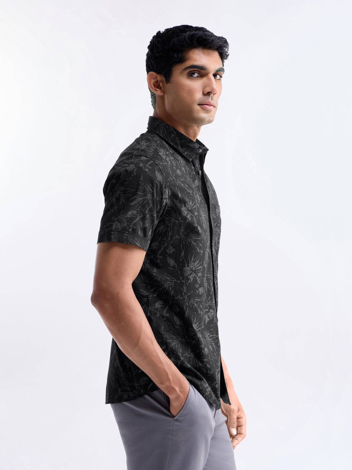 Printed Regular Fit Shirt - Black t4option_0