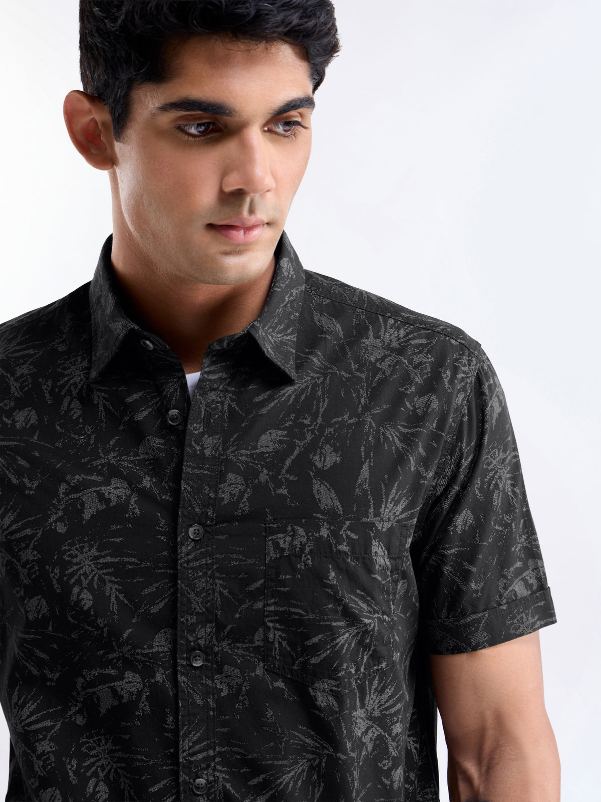 Printed Regular Fit Shirt - Black t4option_0